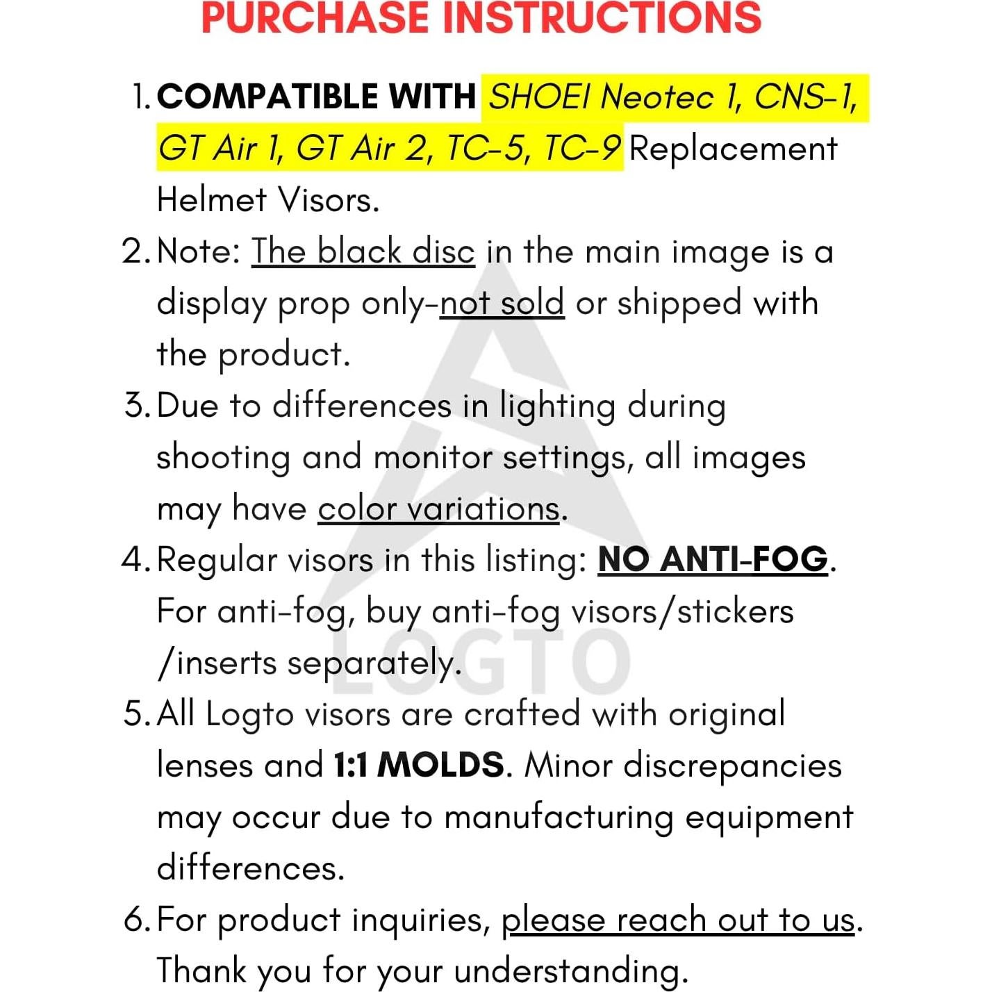 Visor de Reemplazo Logto para Casco SHOEI GT Air 2 Transparente