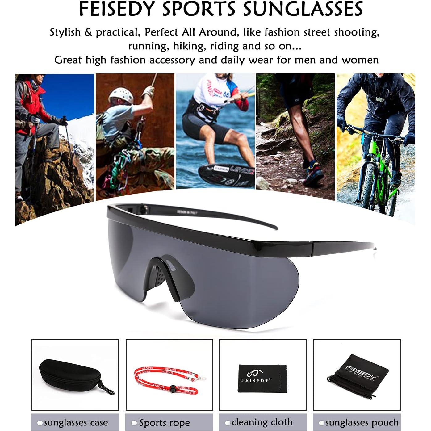 Gafas de Sol Deportivas FEISEDY B2522 Espejo 56mm para Hombres y Mujeres