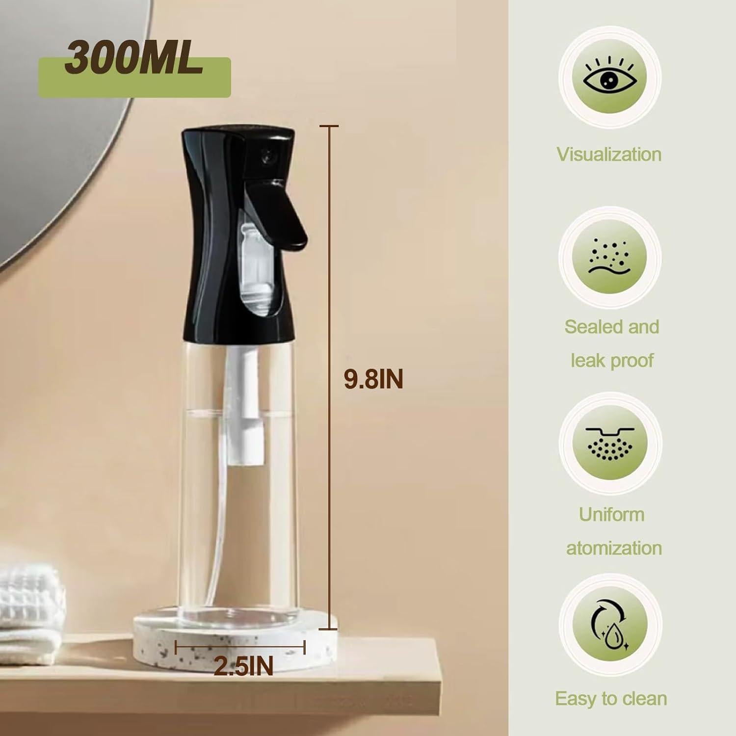 Botella Spray Niebla Continua MILEDU 300ml 2Pcs Negro