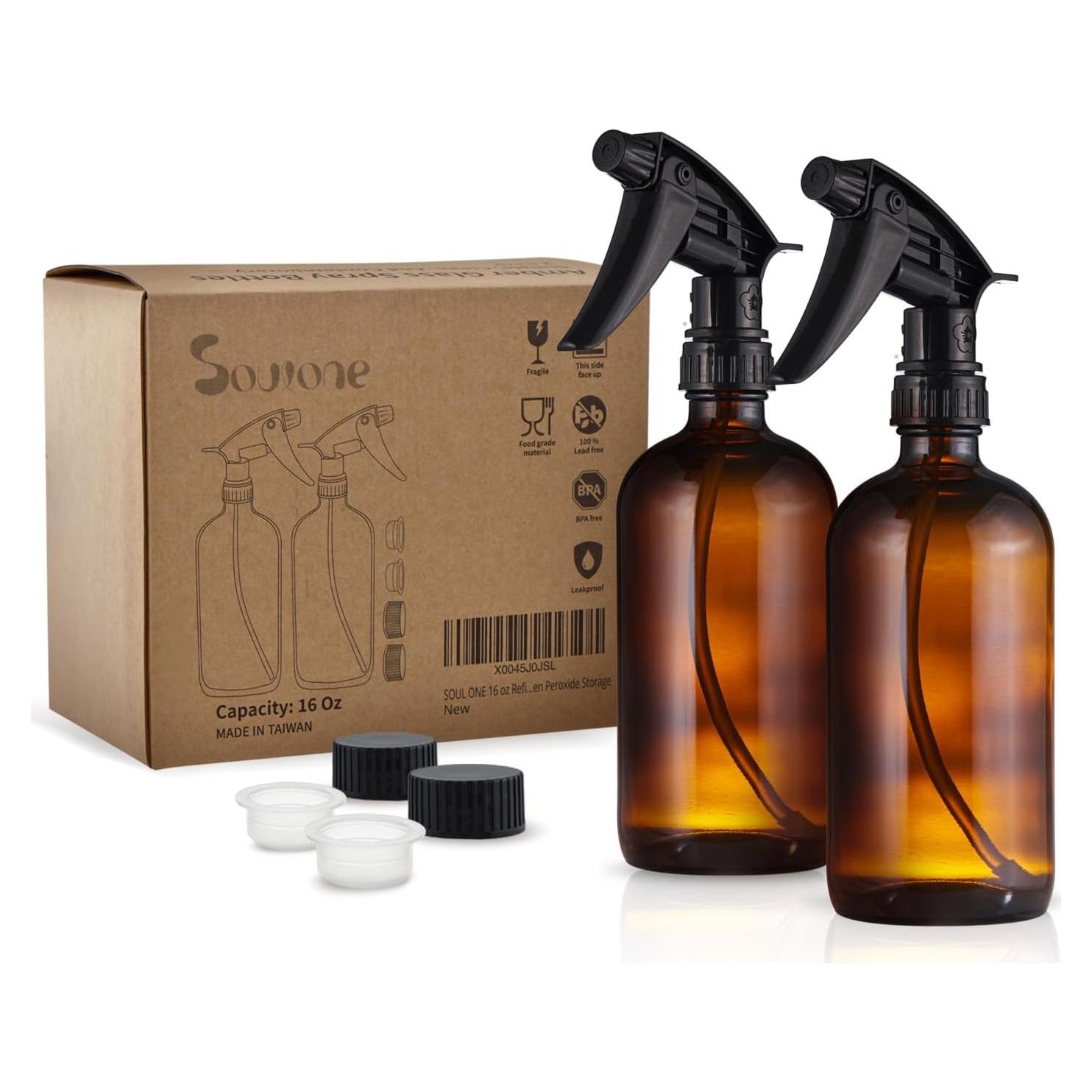 Botellas de Spray de Vidrio Ámbar SOUL ONE 16 oz - 2 Pack