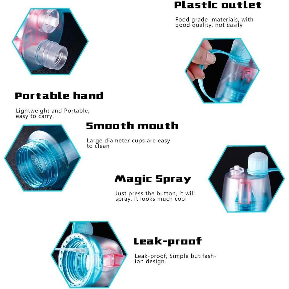 Botella de Agua Deportiva FveBzem 600ml con Spray y Popote