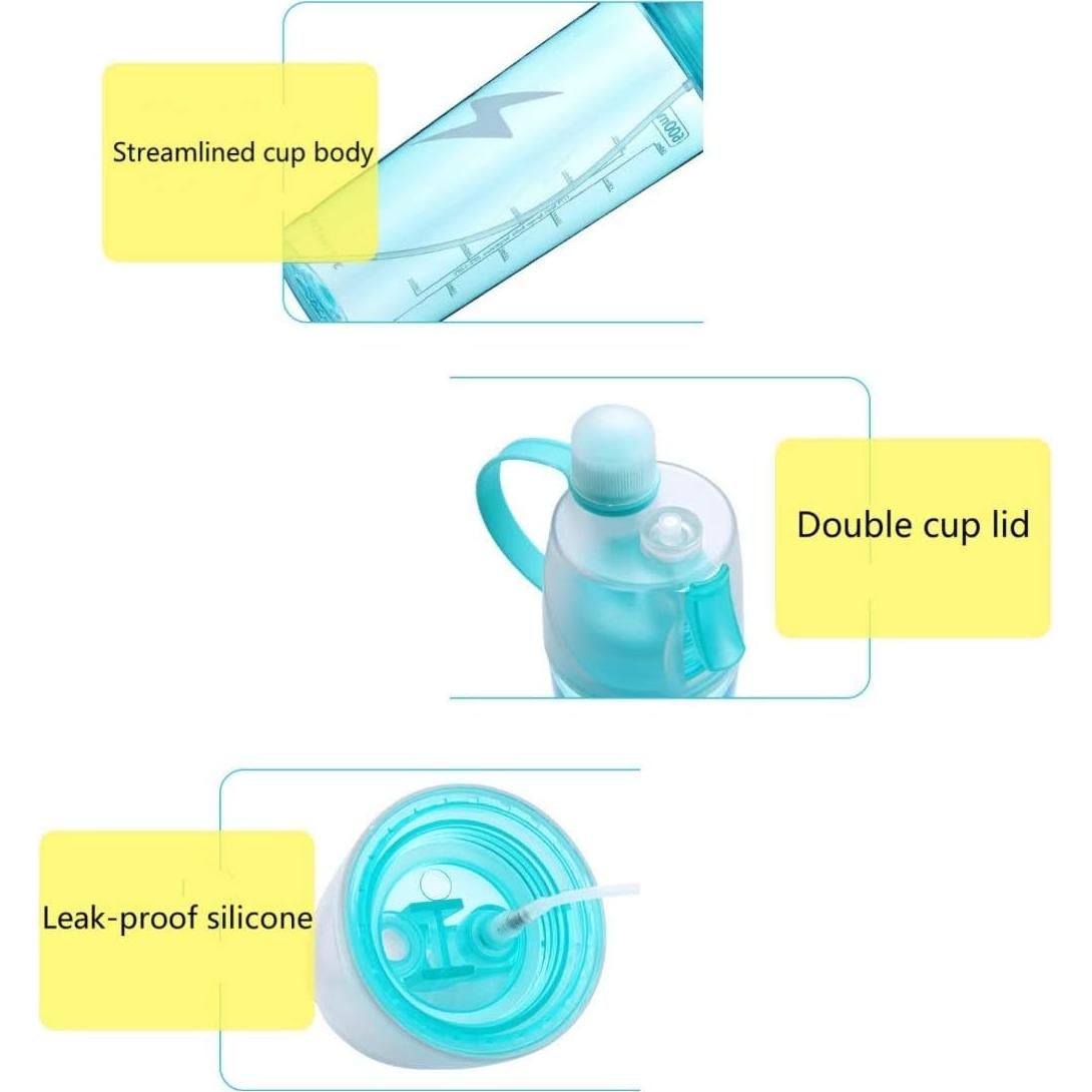 Botella de Agua Deportiva FveBzem 600ml con Spray y Popote