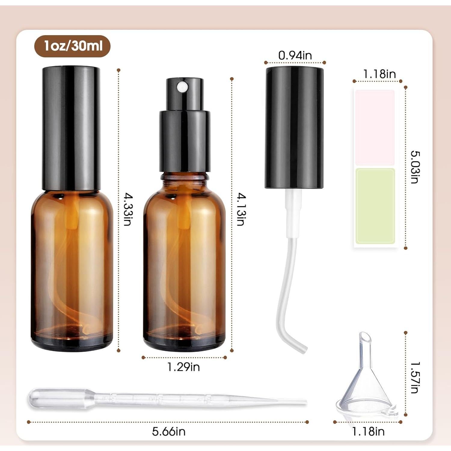 Paquete de 4 botellas de spray de vidrio ámbar 30ml Showvigor