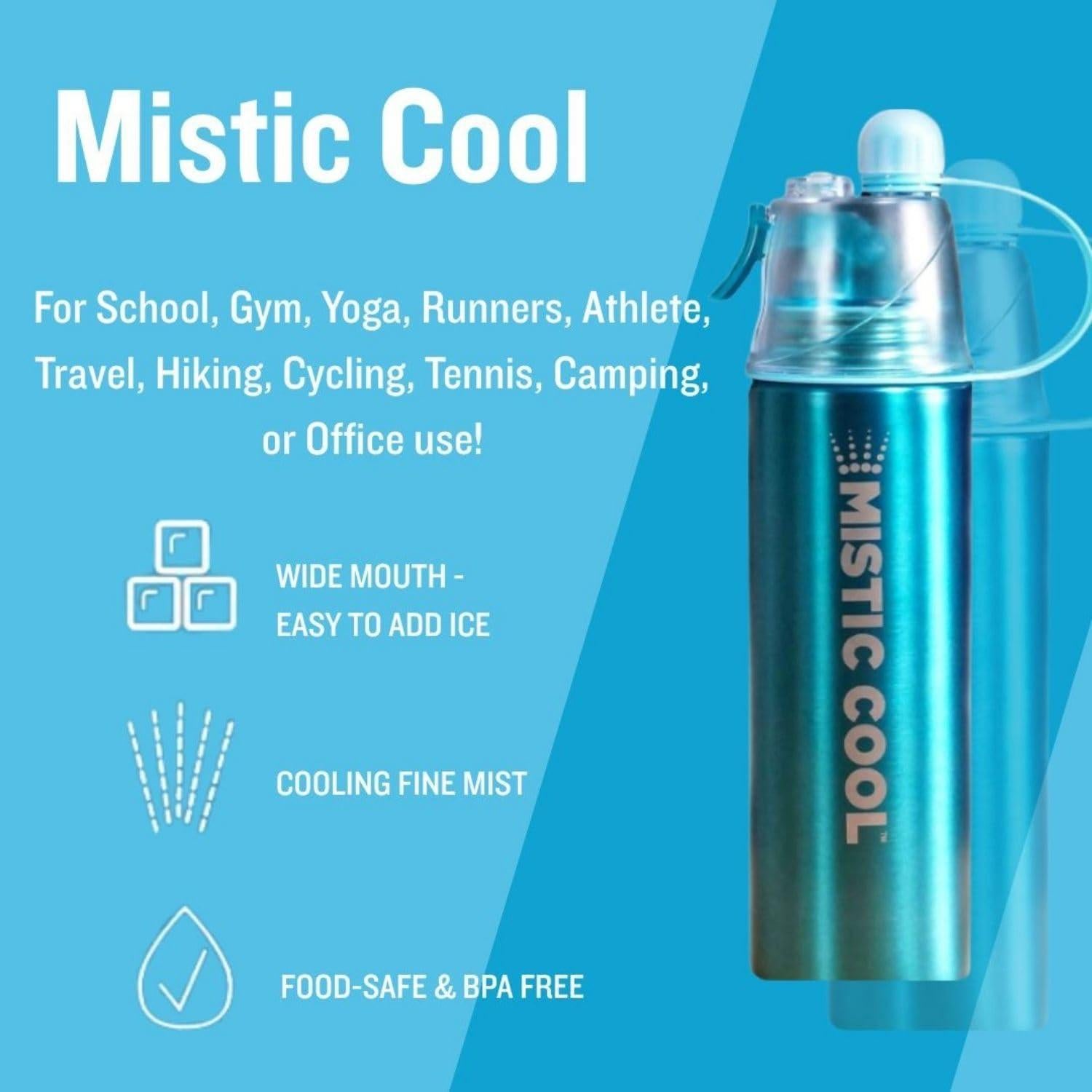 Botella de Spray MISTIC COOL 24oz Aluminio Reutilizable para Deportes