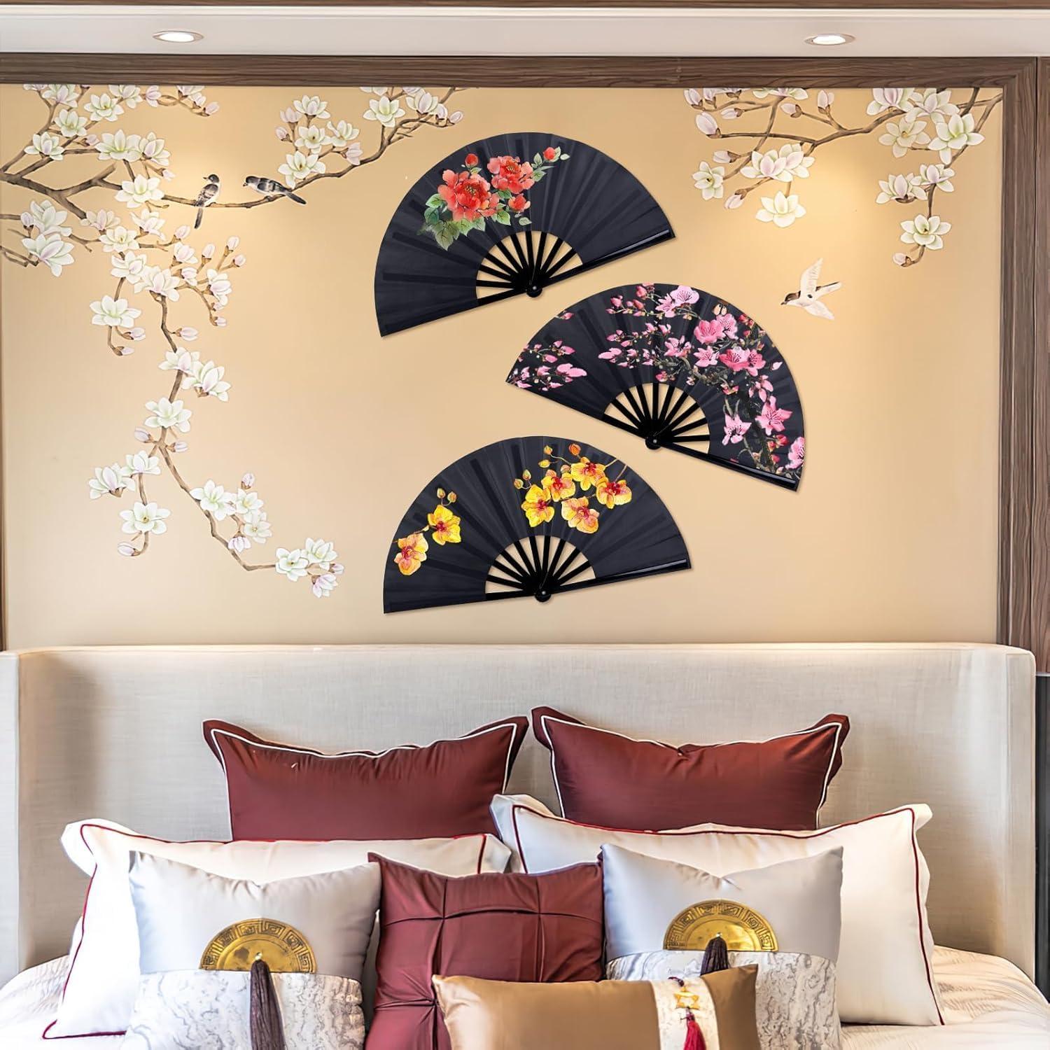 Abanicos Plegables JOHAUSE 3 Pcs 33cm Negros para Fiesta