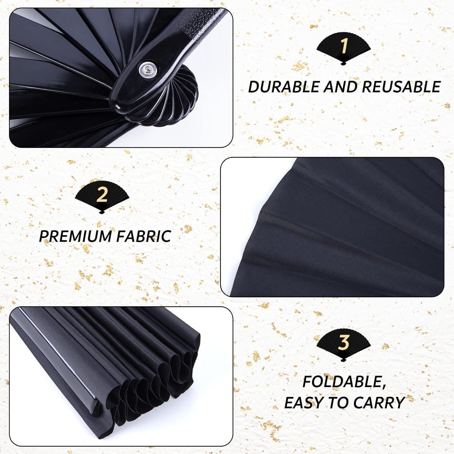 Abanicos Plegables JOHAUSE 3 Pcs 33cm Negros para Fiesta