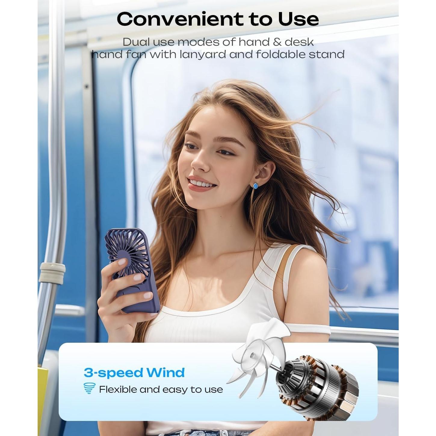 Ventilador de Mano Portátil Otlonpe S-F30 Recargable 3 Velocidades Azul