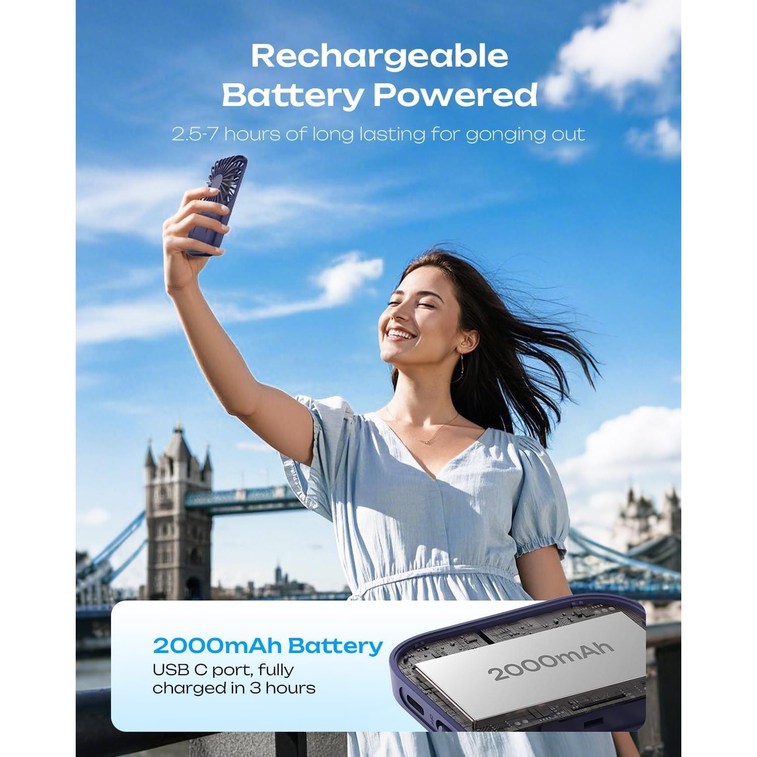 Ventilador de Mano Portátil Otlonpe S-F30 Recargable 3 Velocidades Azul