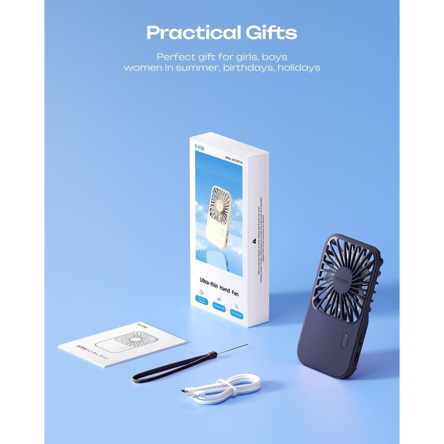 Ventilador de Mano Portátil Otlonpe S-F30 Recargable 3 Velocidades Azul