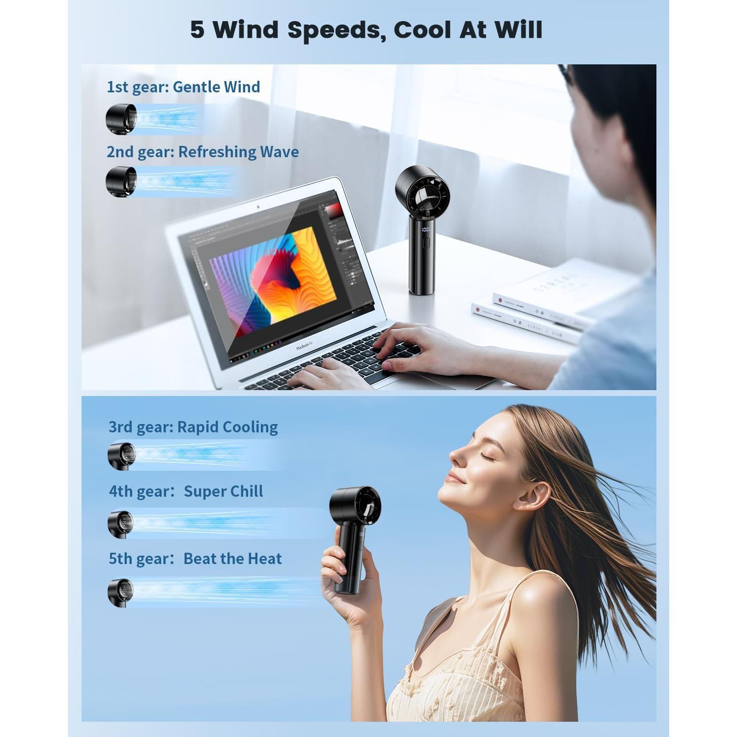 Ventilador Portátil de Mano coldSky YF09, Batería 4000mAh, 5 Velocidades