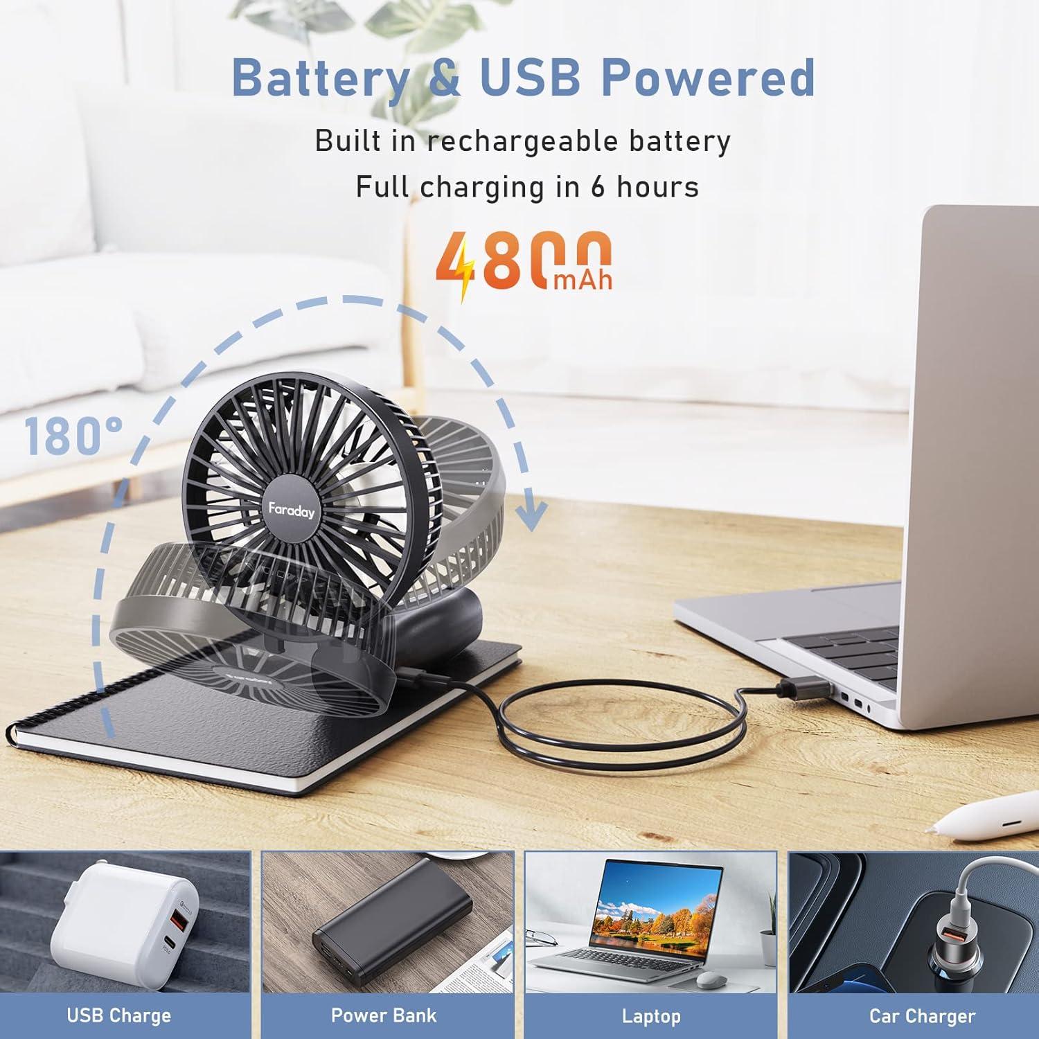Ventilador de Mano Portátil FARADAY 4800mAh 3 Velocidades Negro