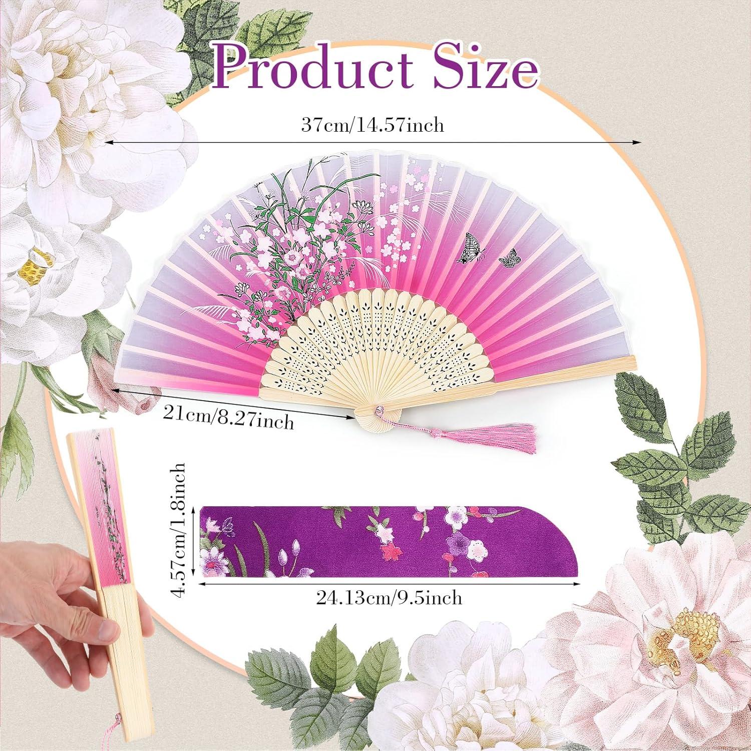 Abanico Plegable Floral de Bambú y Poliéster 37 cm - Skrfren