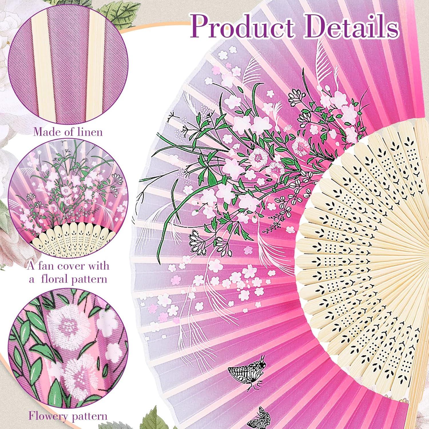 Abanico Plegable Floral de Bambú y Poliéster 37 cm - Skrfren