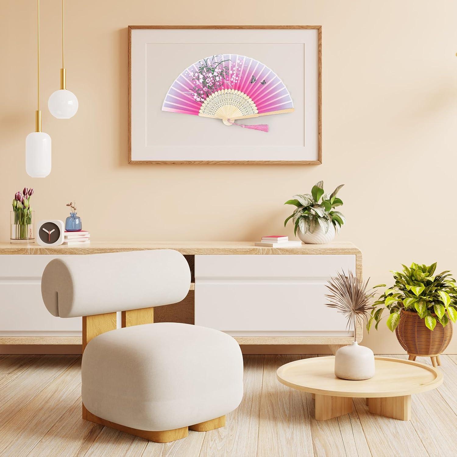 Abanico Plegable Floral de Bambú y Poliéster 37 cm - Skrfren