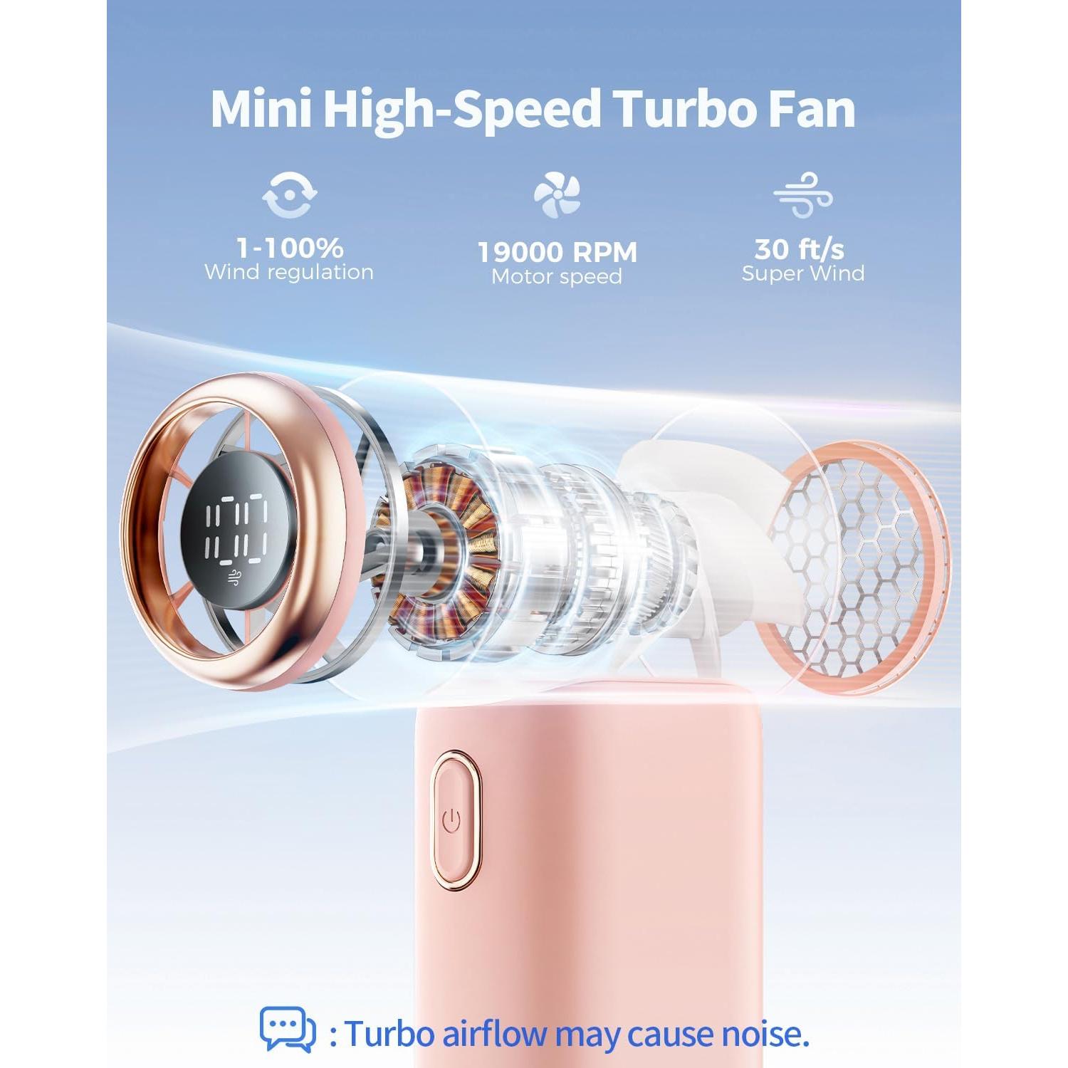 Ventilador Turbo de Mano SWEETFULL S46 Rosa Recargable 12H