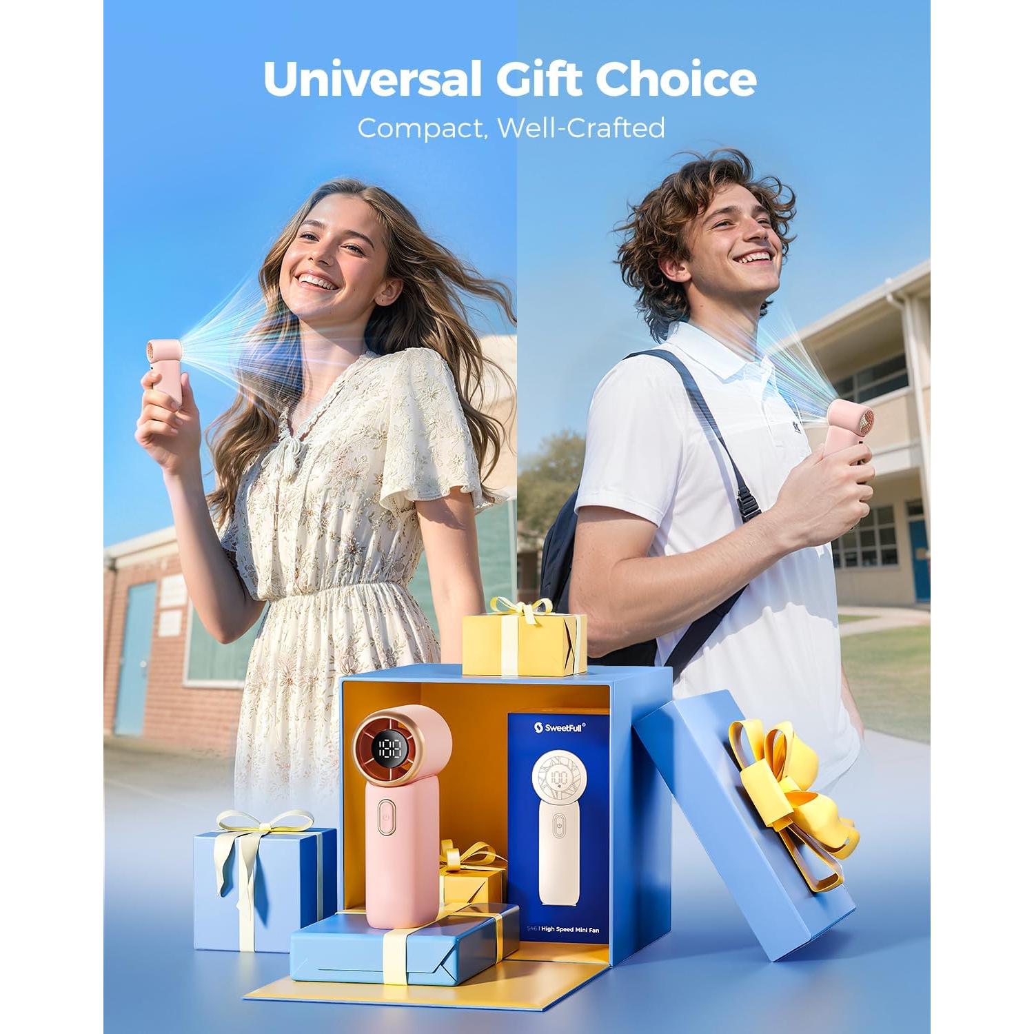 Ventilador Turbo de Mano SWEETFULL S46 Rosa Recargable 12H