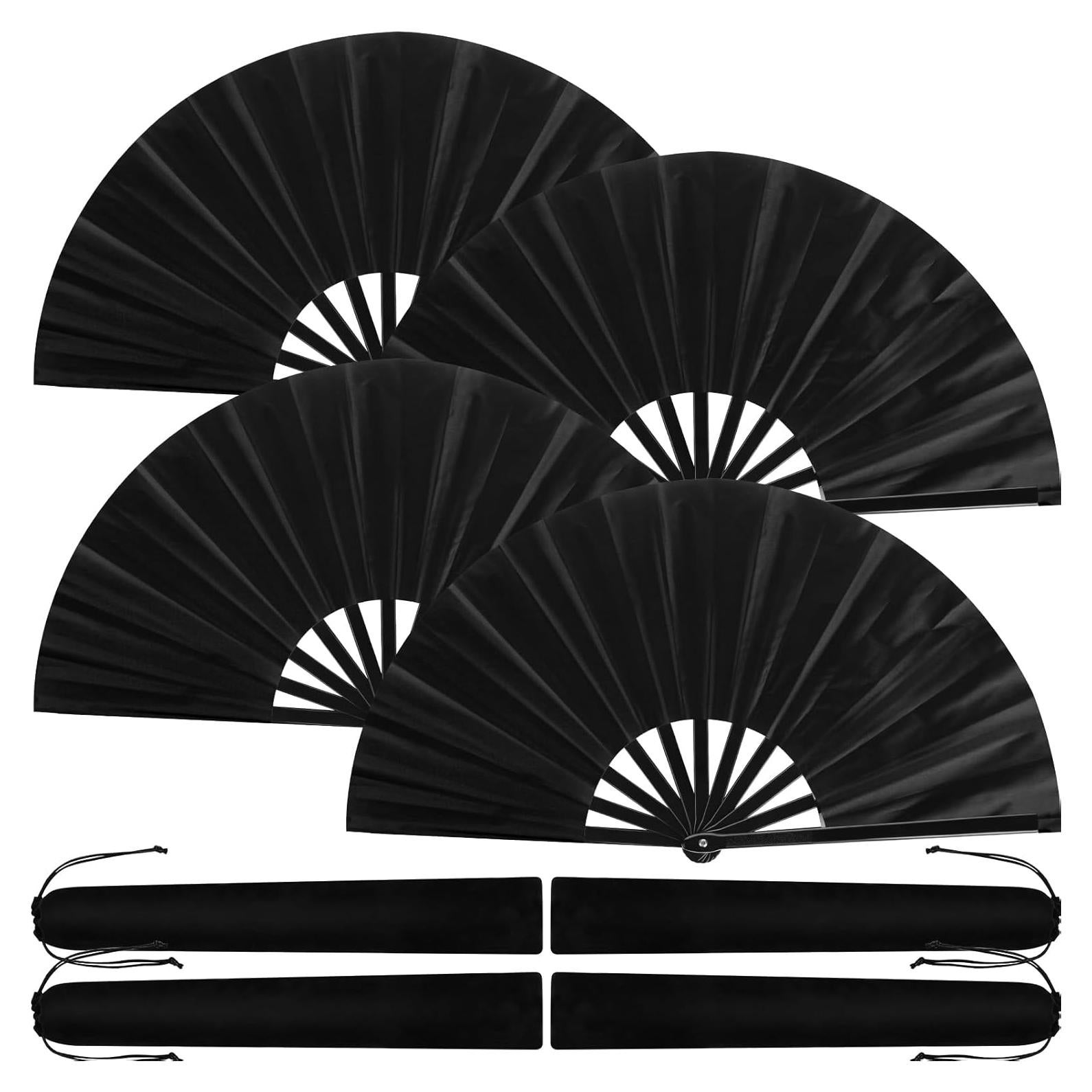 Abanicos Plegables de Mano Blulu 27 cm 4 Piezas Negro