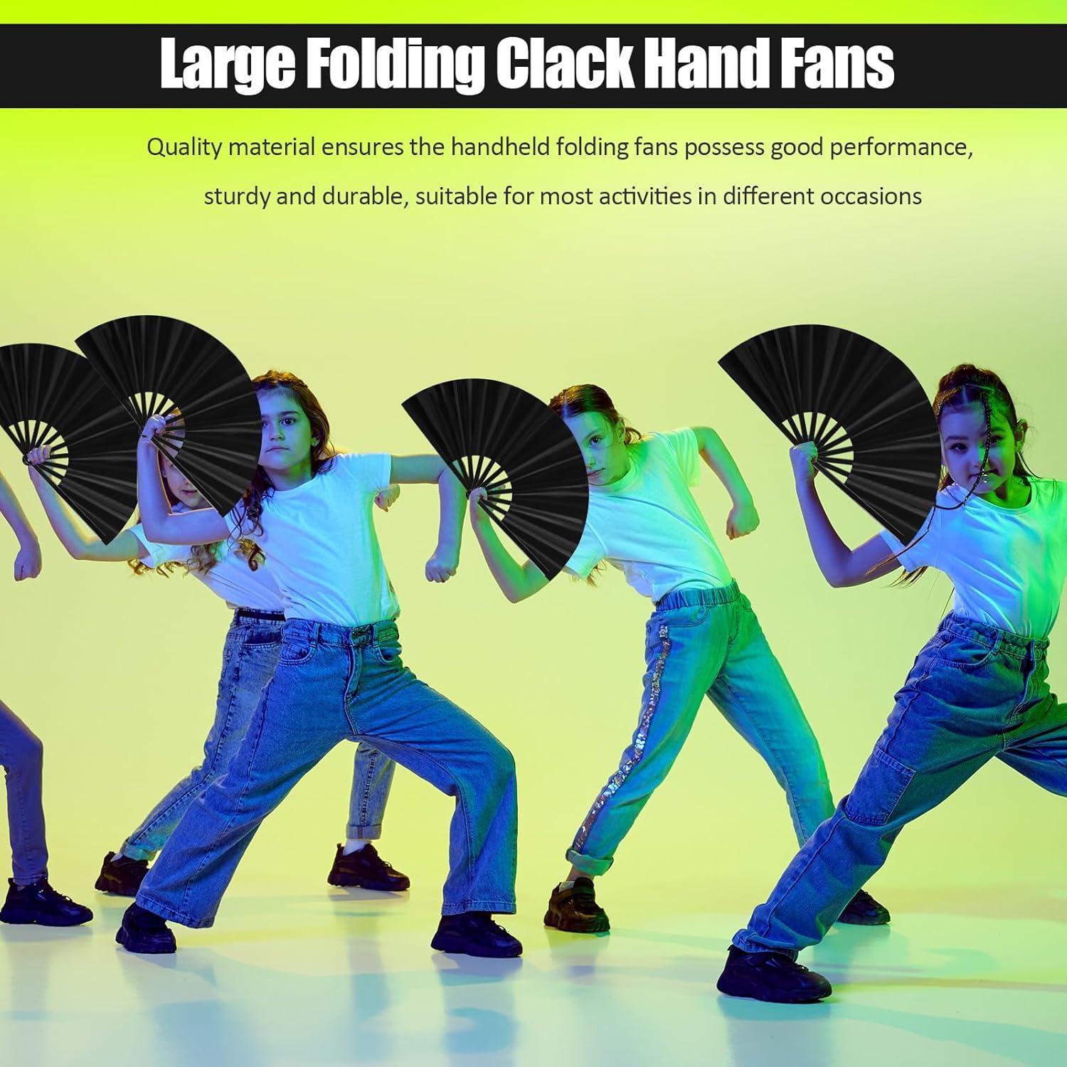 Abanicos Plegables de Mano Blulu 27 cm 4 Piezas Negro