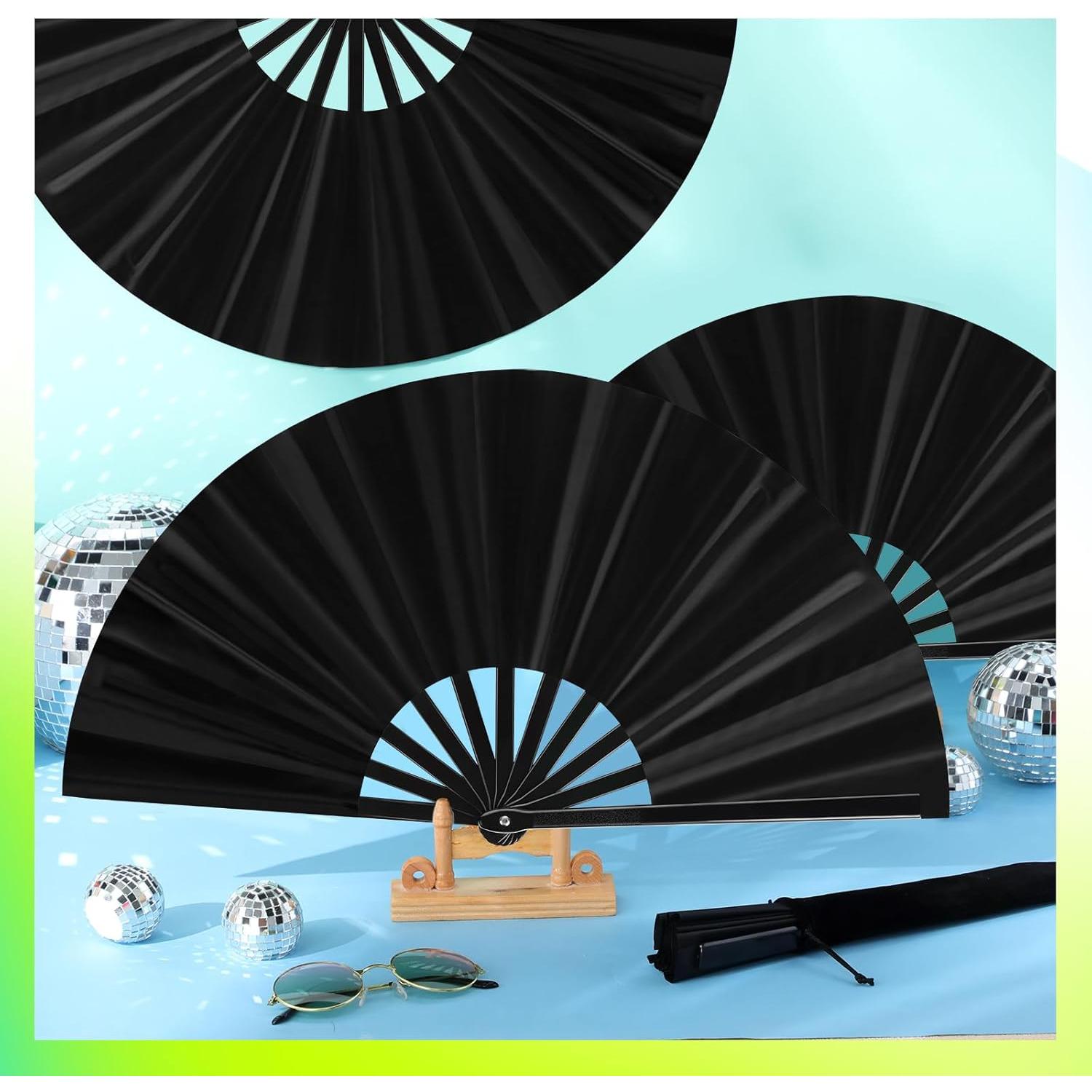 Abanicos Plegables de Mano Blulu 27 cm 4 Piezas Negro