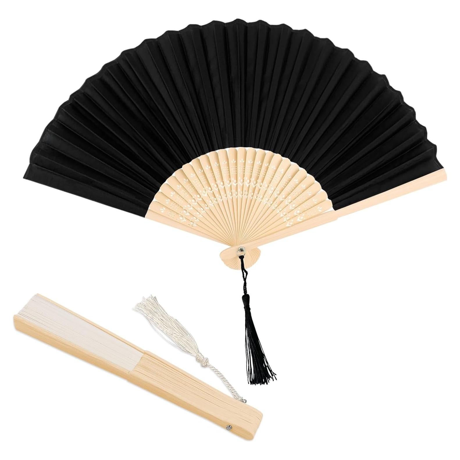 Conjunto de 2 Abanicos de Seda YOLCAR Negro y Blanco 38x21cm