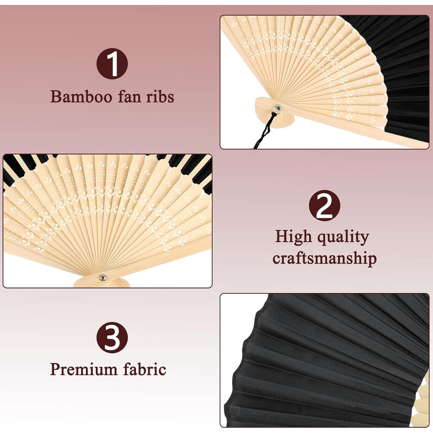 Conjunto de 2 Abanicos de Seda YOLCAR Negro y Blanco 38x21cm