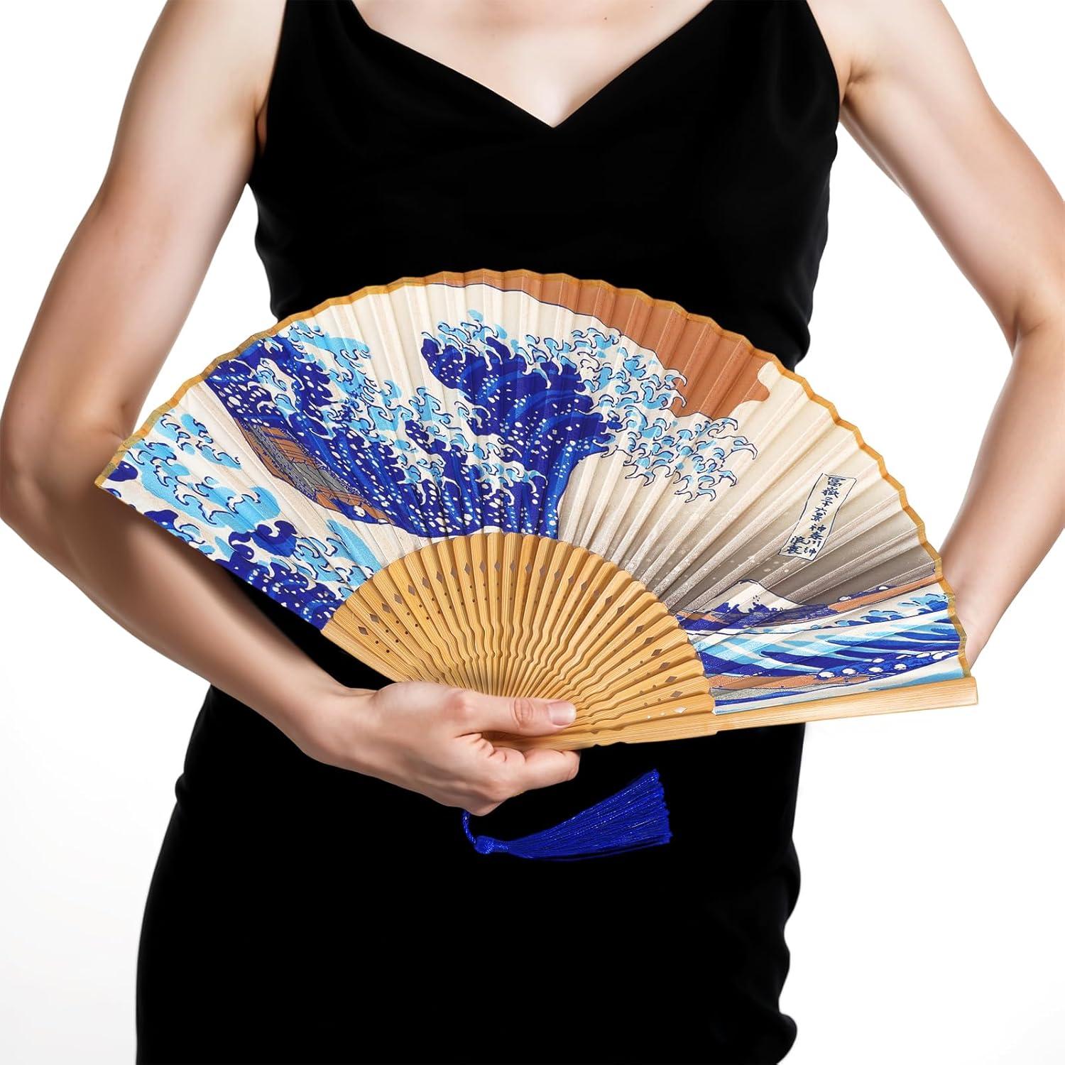 Abanico Plegable Grevosea de Bambú y Seda 38 cm - Elegante