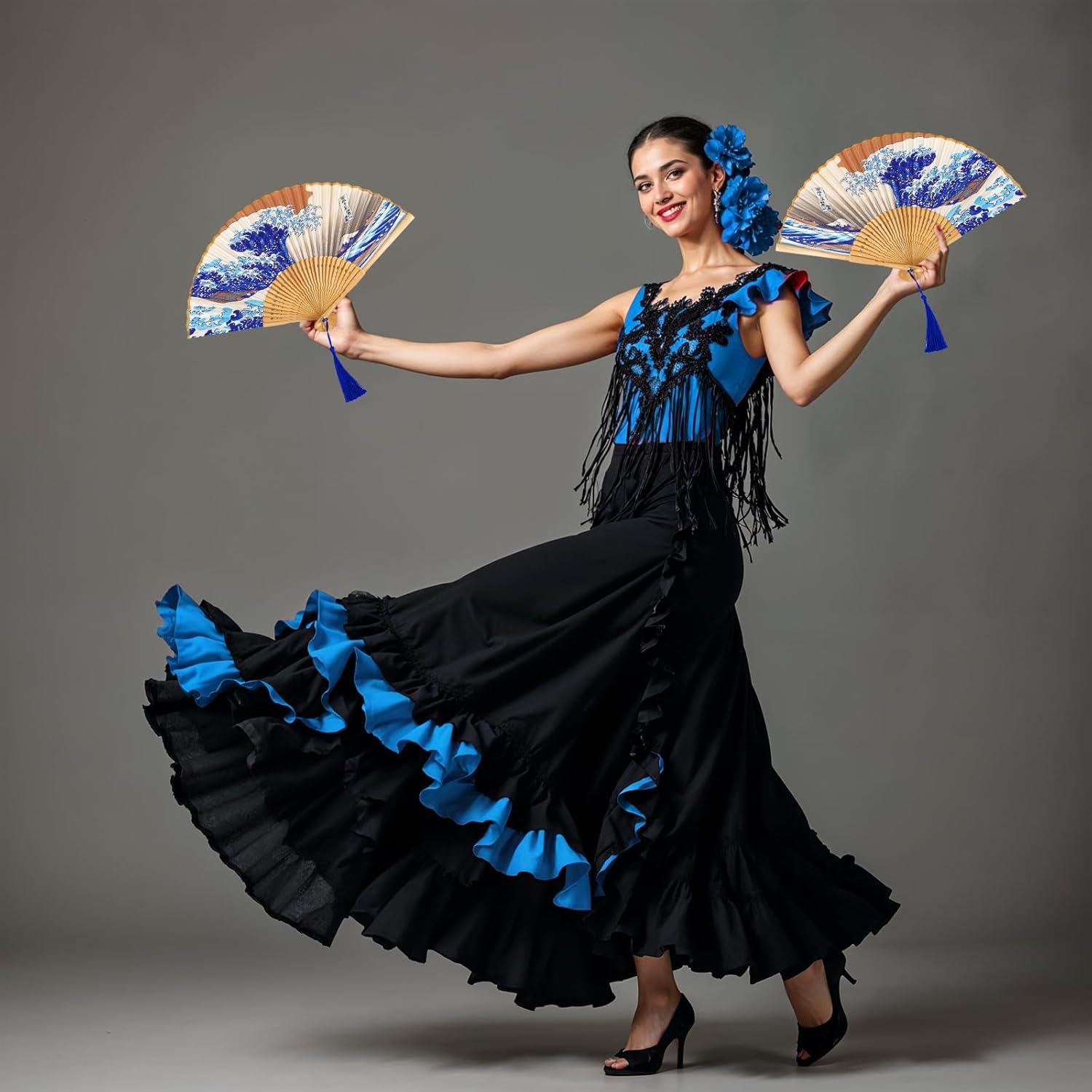 Abanico Plegable Grevosea de Bambú y Seda 38 cm - Elegante