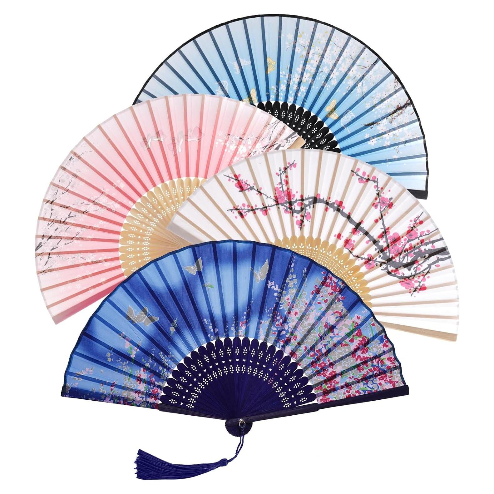 Juego de 4 Abanicos Plegables de Seda JTYKUYR - Floral Vintage