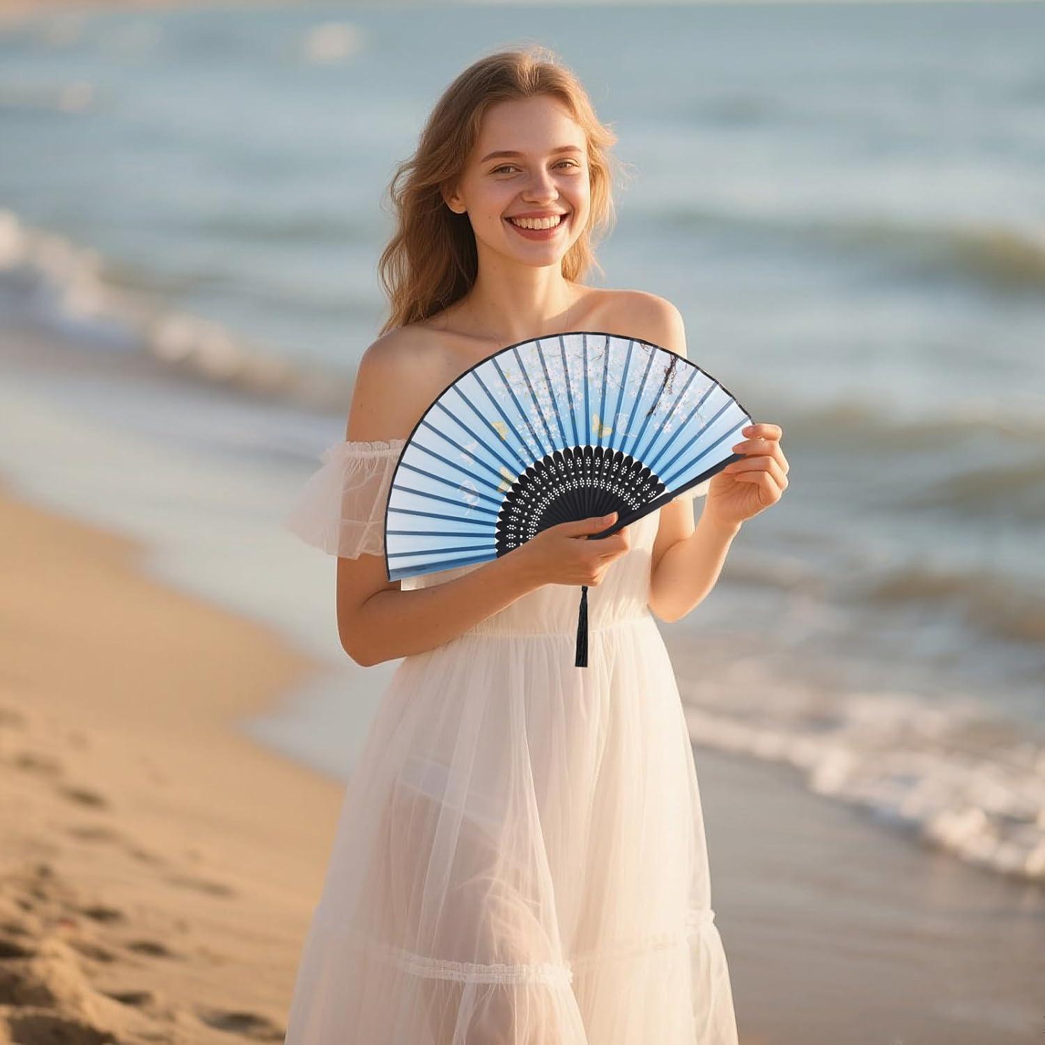 Juego de 4 Abanicos Plegables de Seda JTYKUYR - Floral Vintage