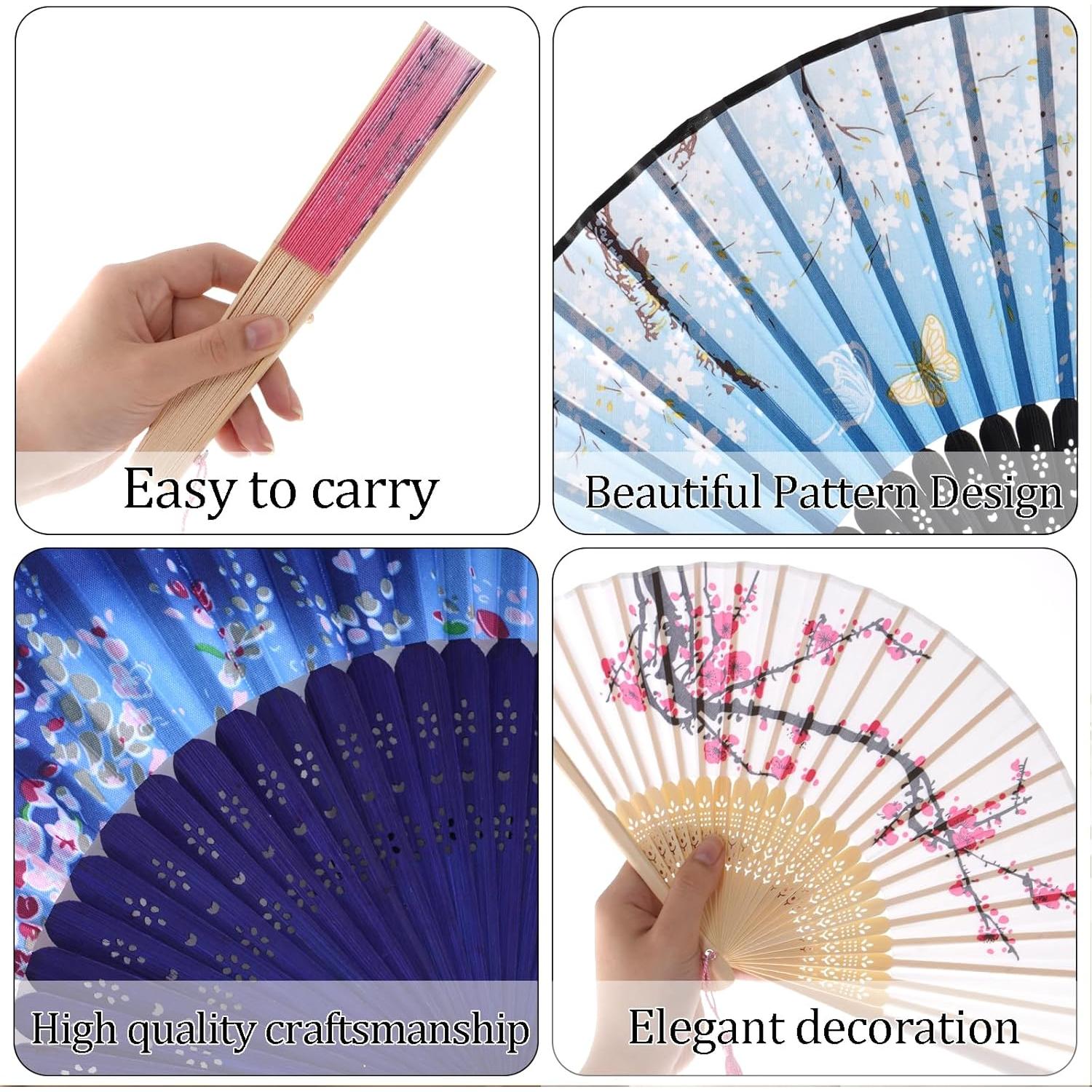 Juego de 4 Abanicos Plegables de Seda JTYKUYR - Floral Vintage