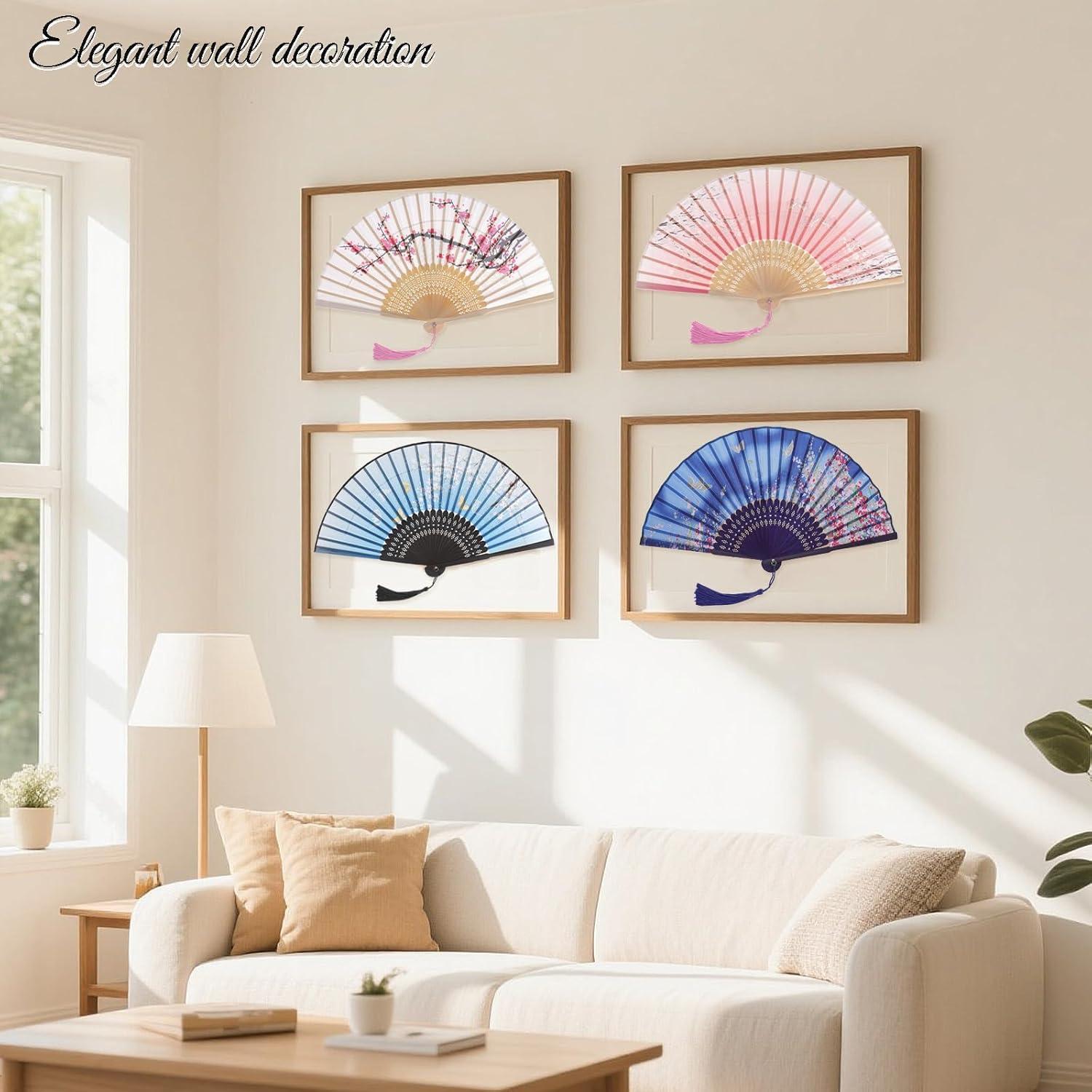 Juego de 4 Abanicos Plegables de Seda JTYKUYR - Floral Vintage