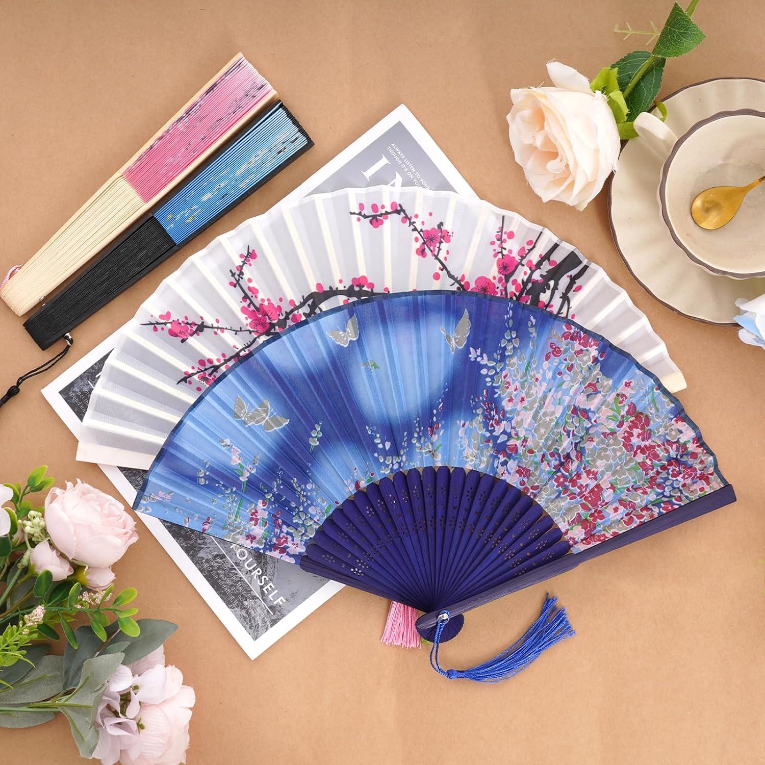 Juego de 4 Abanicos Plegables de Seda JTYKUYR - Floral Vintage