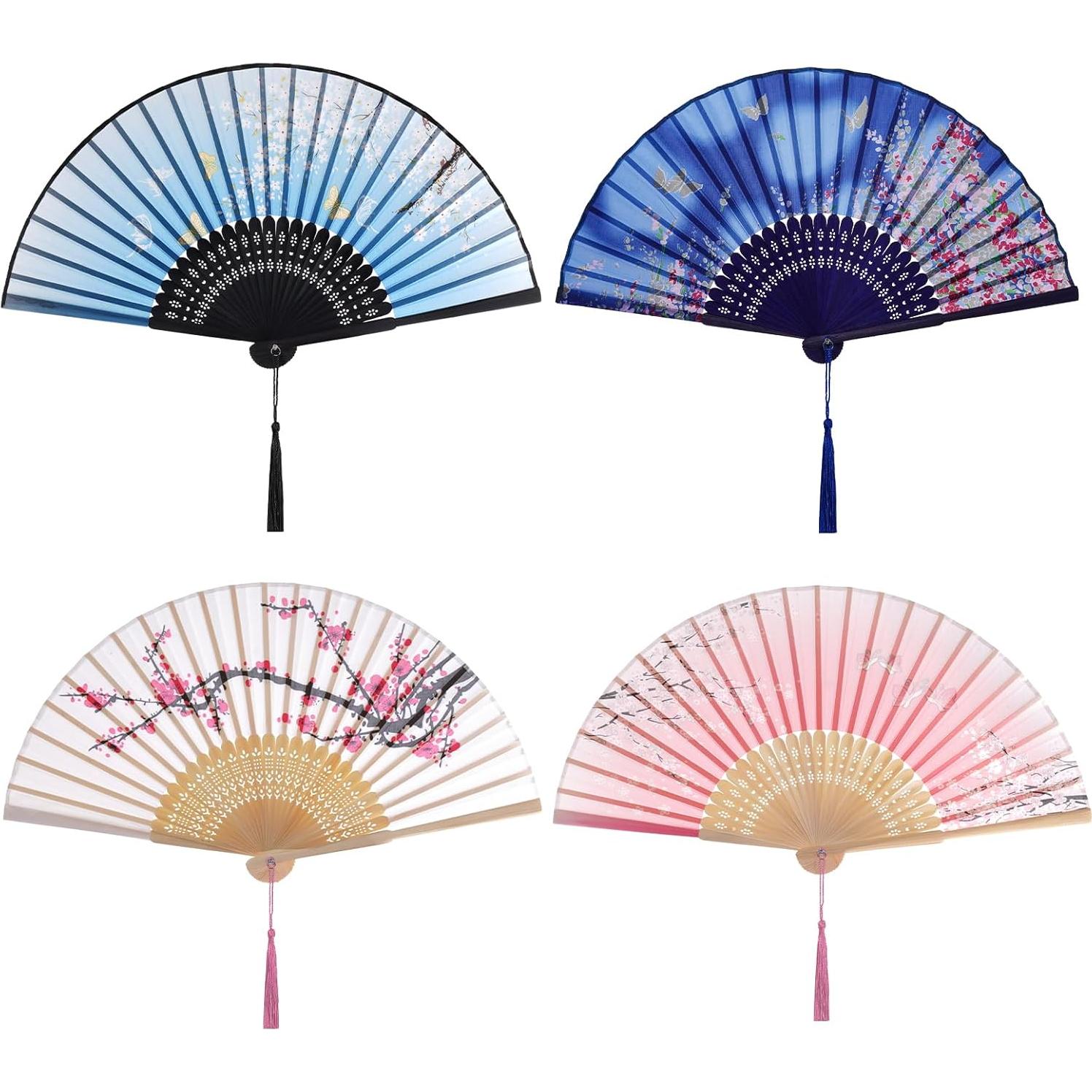 Juego de 4 Abanicos Plegables de Seda JTYKUYR - Floral Vintage