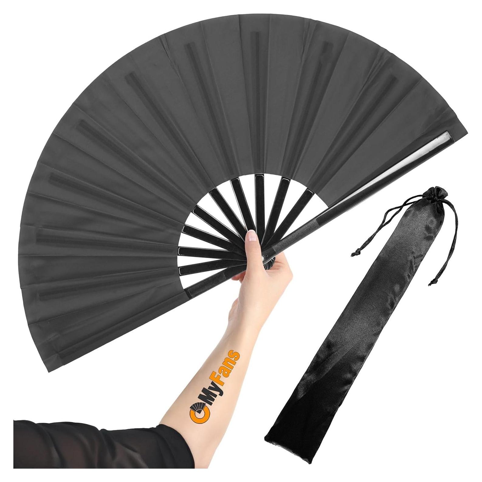 Abanico Plegable OMyFans Negro 64.8 cm para Rave y Baile