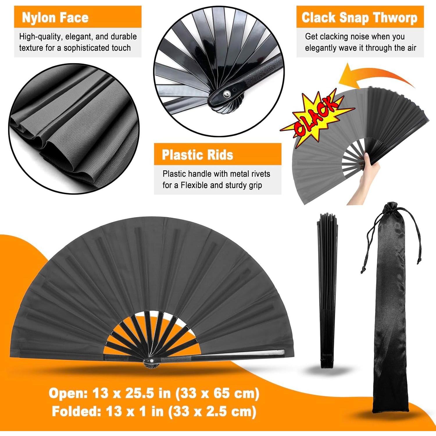 Abanico Plegable OMyFans Negro 64.8 cm para Rave y Baile