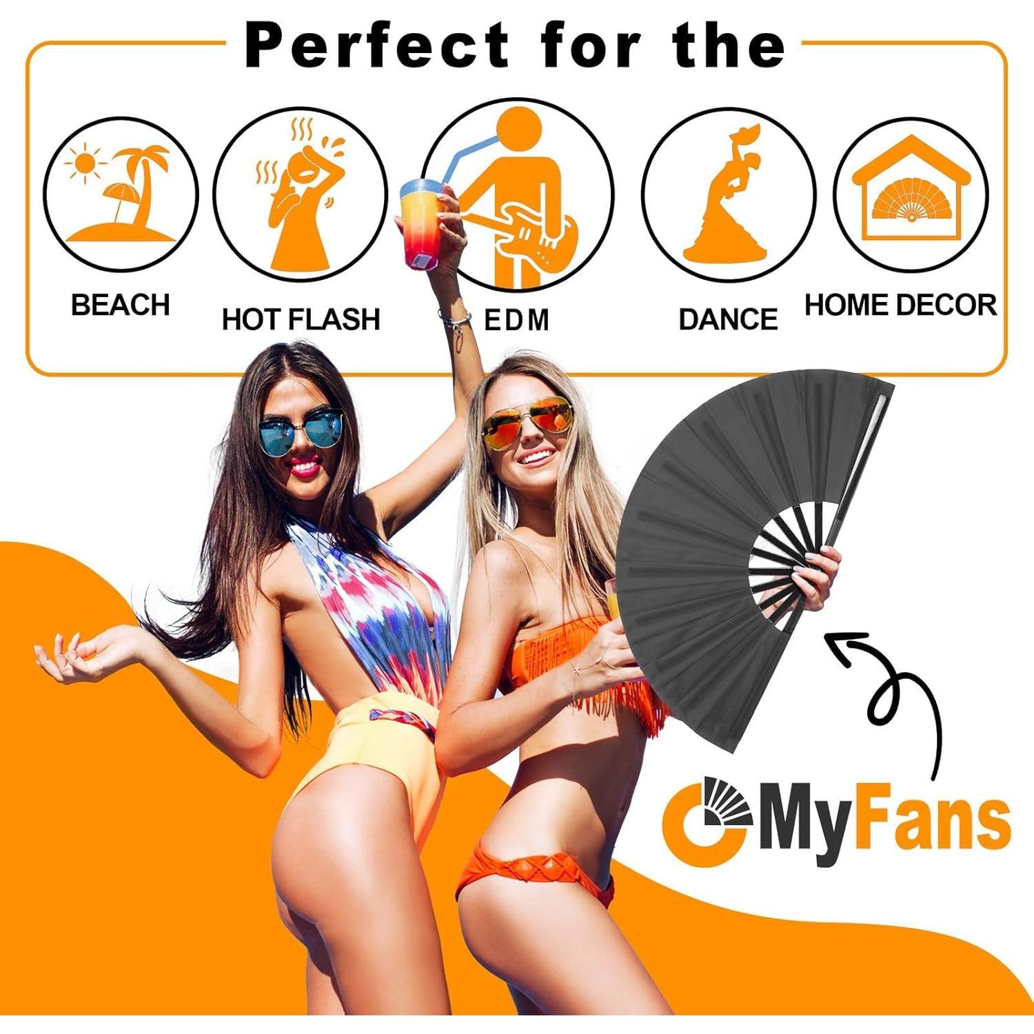 Abanico Plegable OMyFans Negro 64.8 cm para Rave y Baile