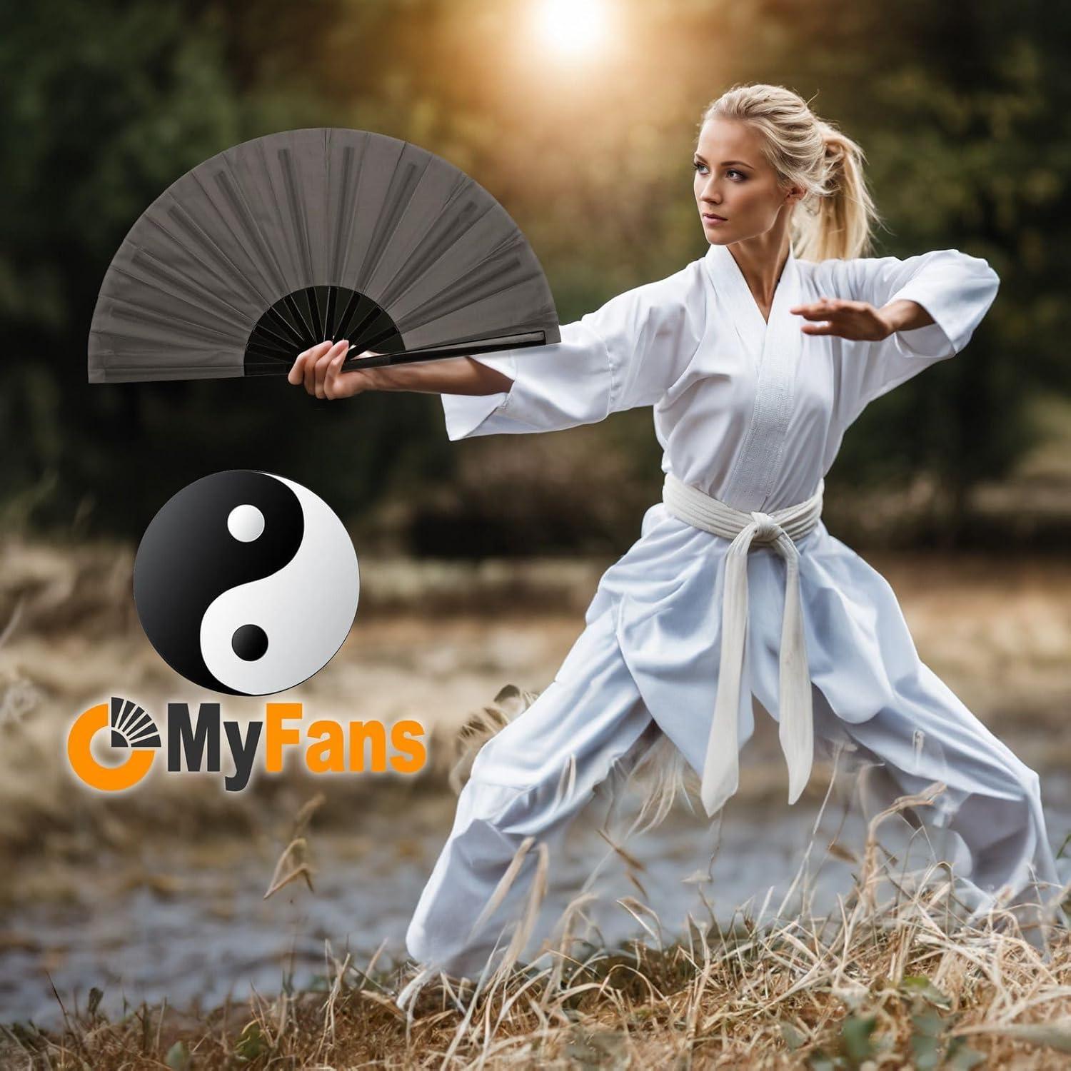 Abanico Plegable OMyFans Negro 64.8 cm para Rave y Baile