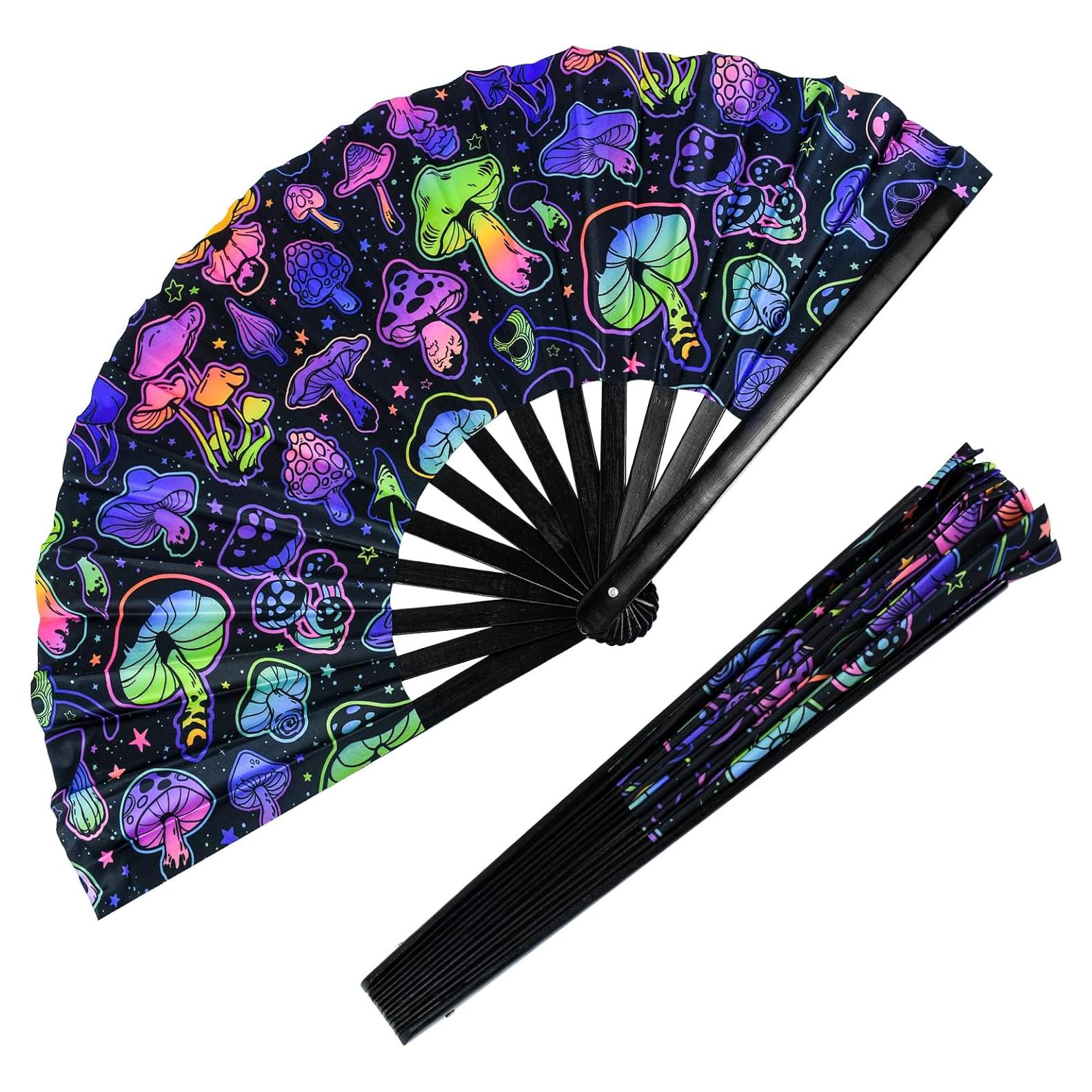 Abanico Plegable Jeyeou de Bambú UV Glow 33x66cm para Rave