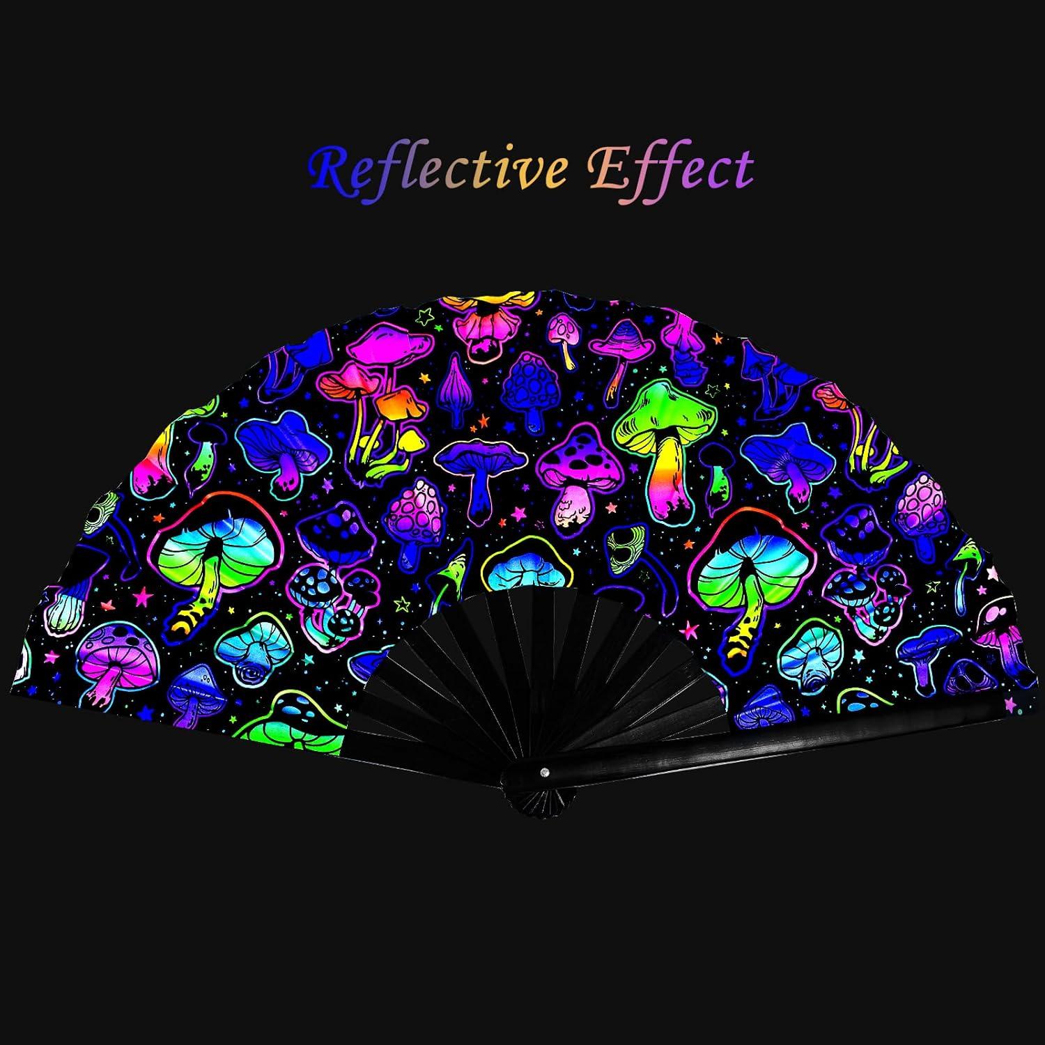 Abanico Plegable Jeyeou de Bambú UV Glow 33x66cm para Rave