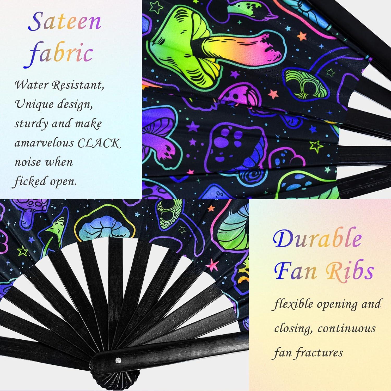 Abanico Plegable Jeyeou de Bambú UV Glow 33x66cm para Rave