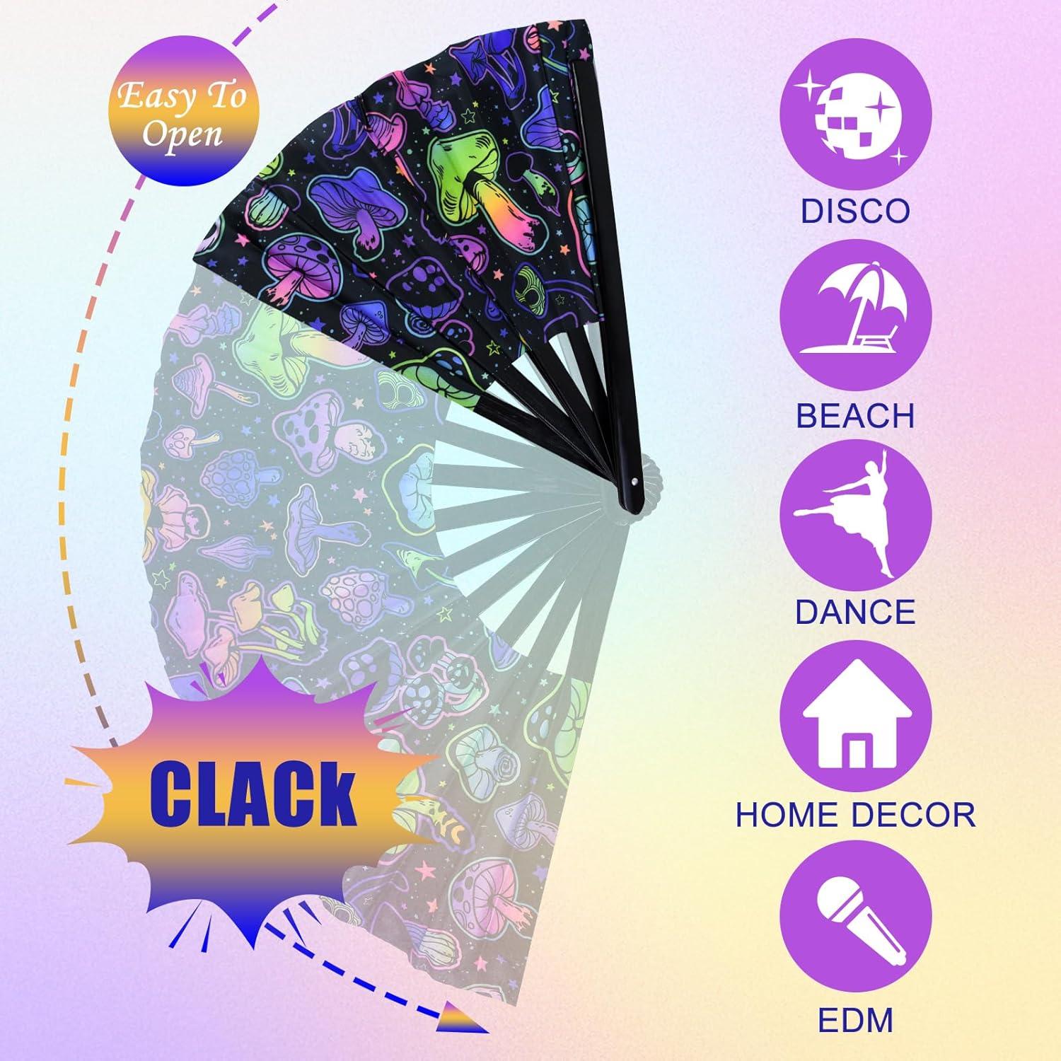 Abanico Plegable Jeyeou de Bambú UV Glow 33x66cm para Rave