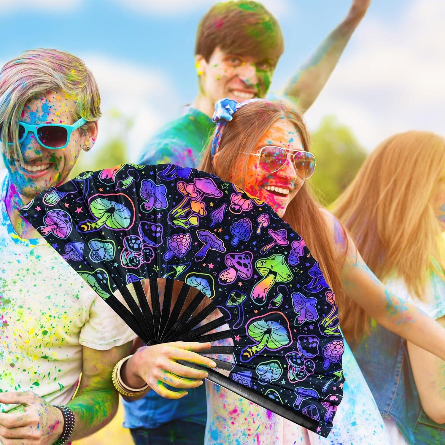 Abanico Plegable Jeyeou de Bambú UV Glow 33x66cm para Rave