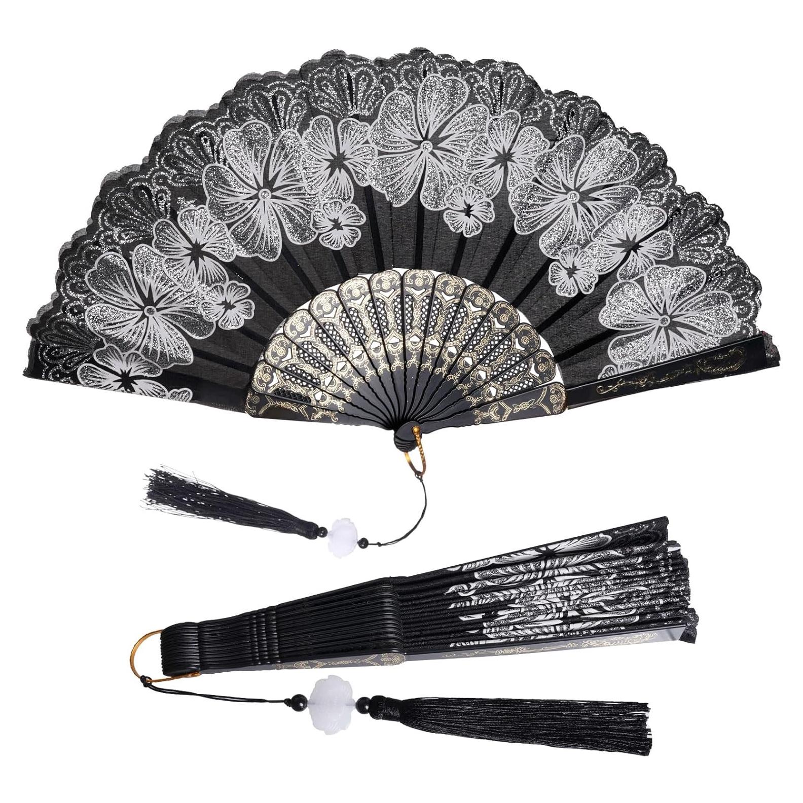 Abanico Plegable Chino Choyaxo Flores 24x43 cm Blanco