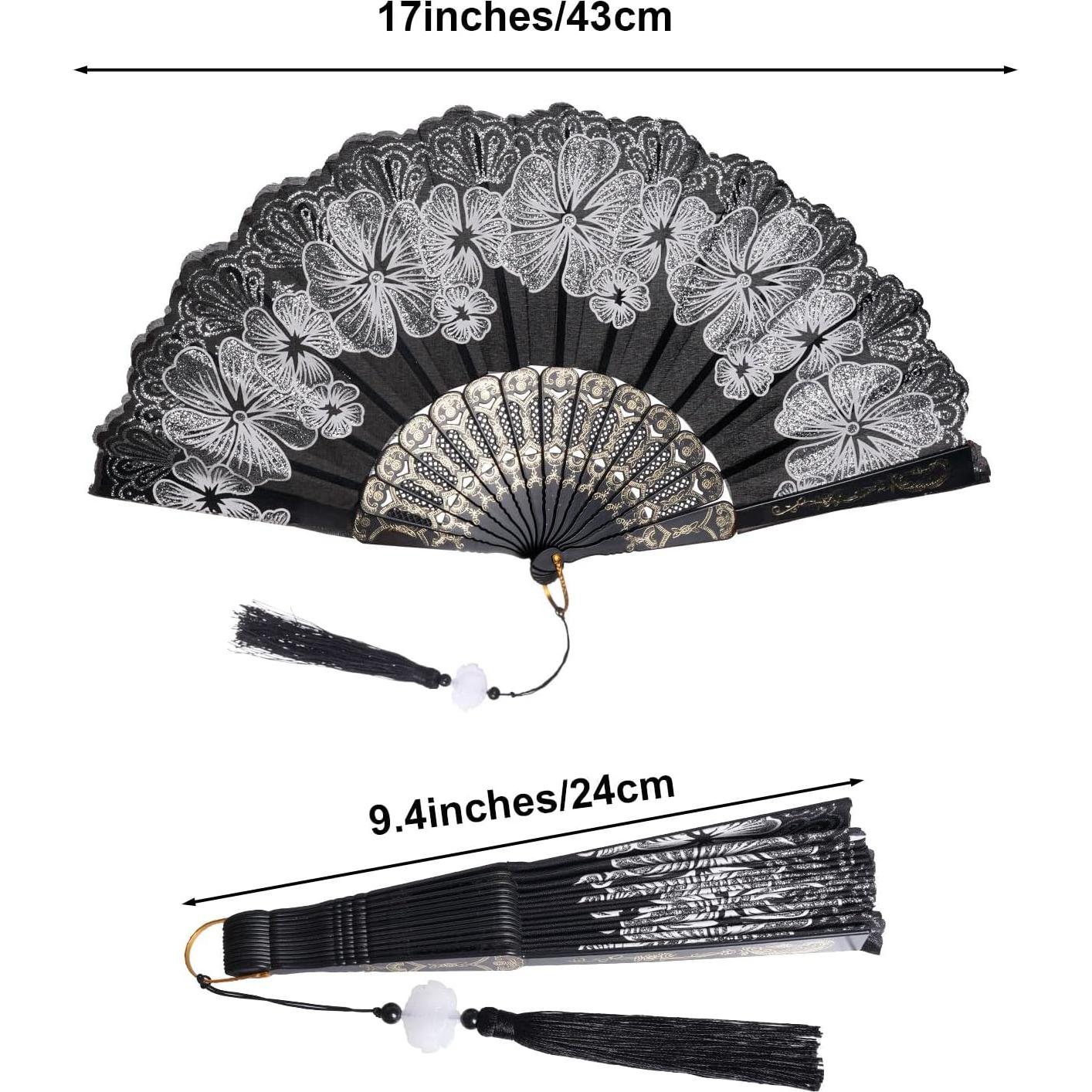 Abanico Plegable Chino Choyaxo Flores 24x43 cm Blanco