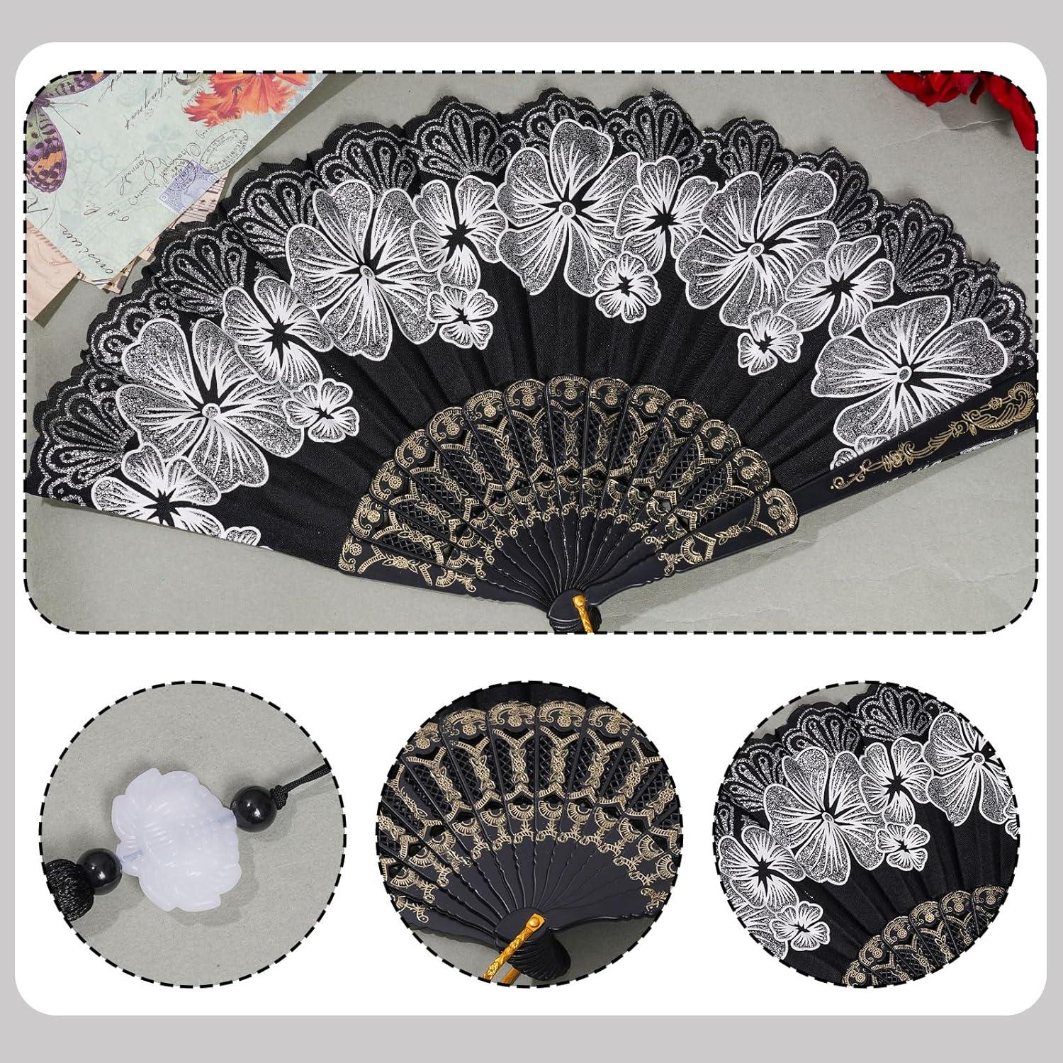 Abanico Plegable Chino Choyaxo Flores 24x43 cm Blanco