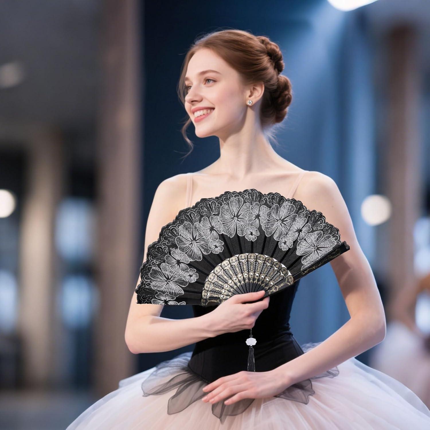 Abanico Plegable Chino Choyaxo Flores 24x43 cm Blanco