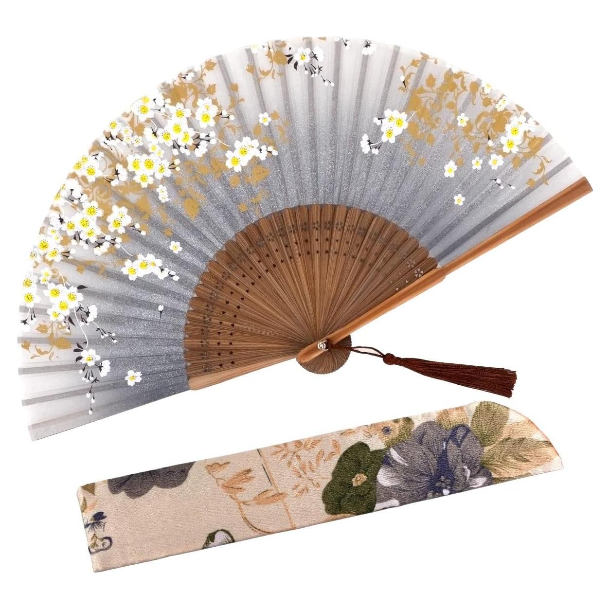 Abanico Plegable Amajiji Vintage de Bambú y Seda 38.1 cm
