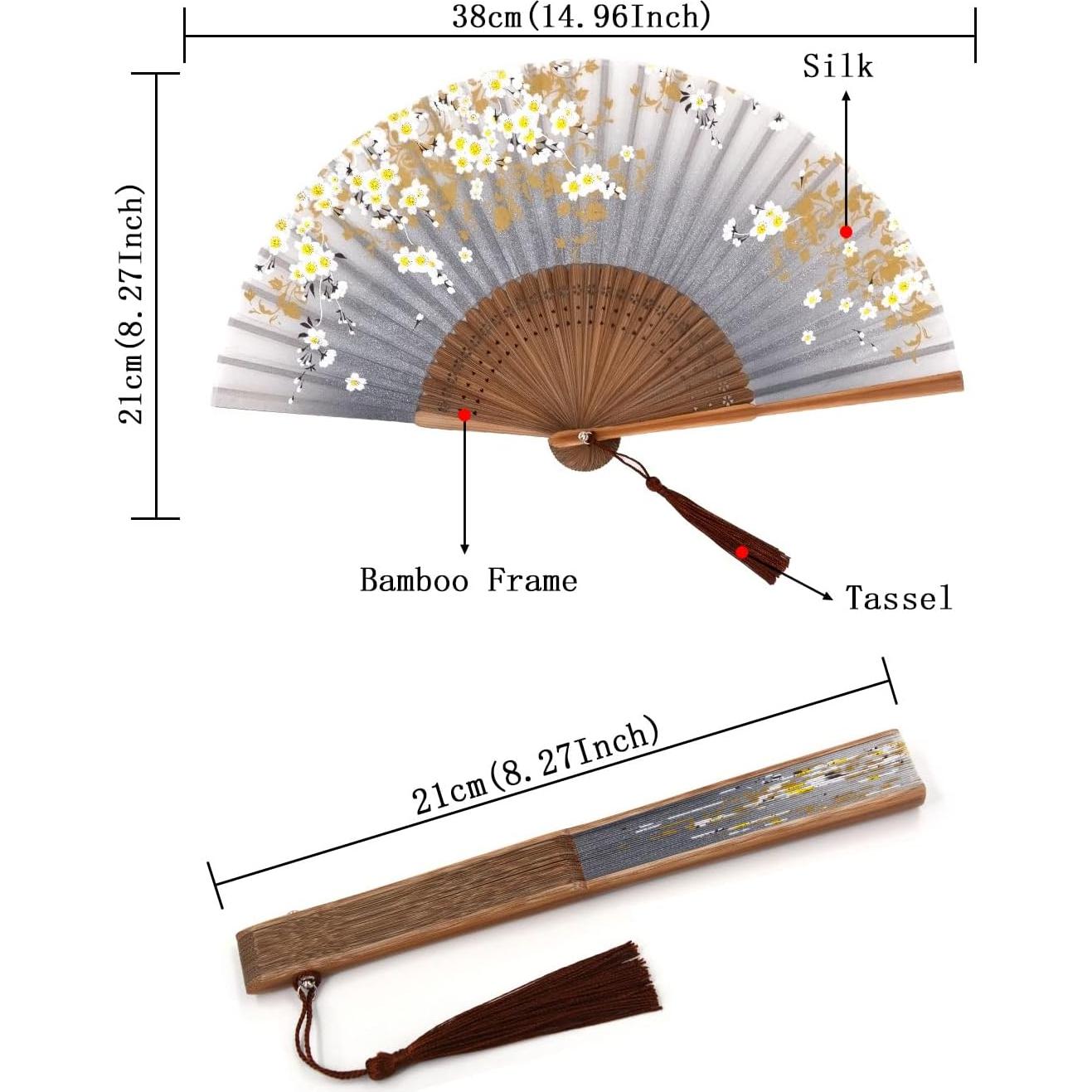 Abanico Plegable Amajiji Vintage de Bambú y Seda 38.1 cm