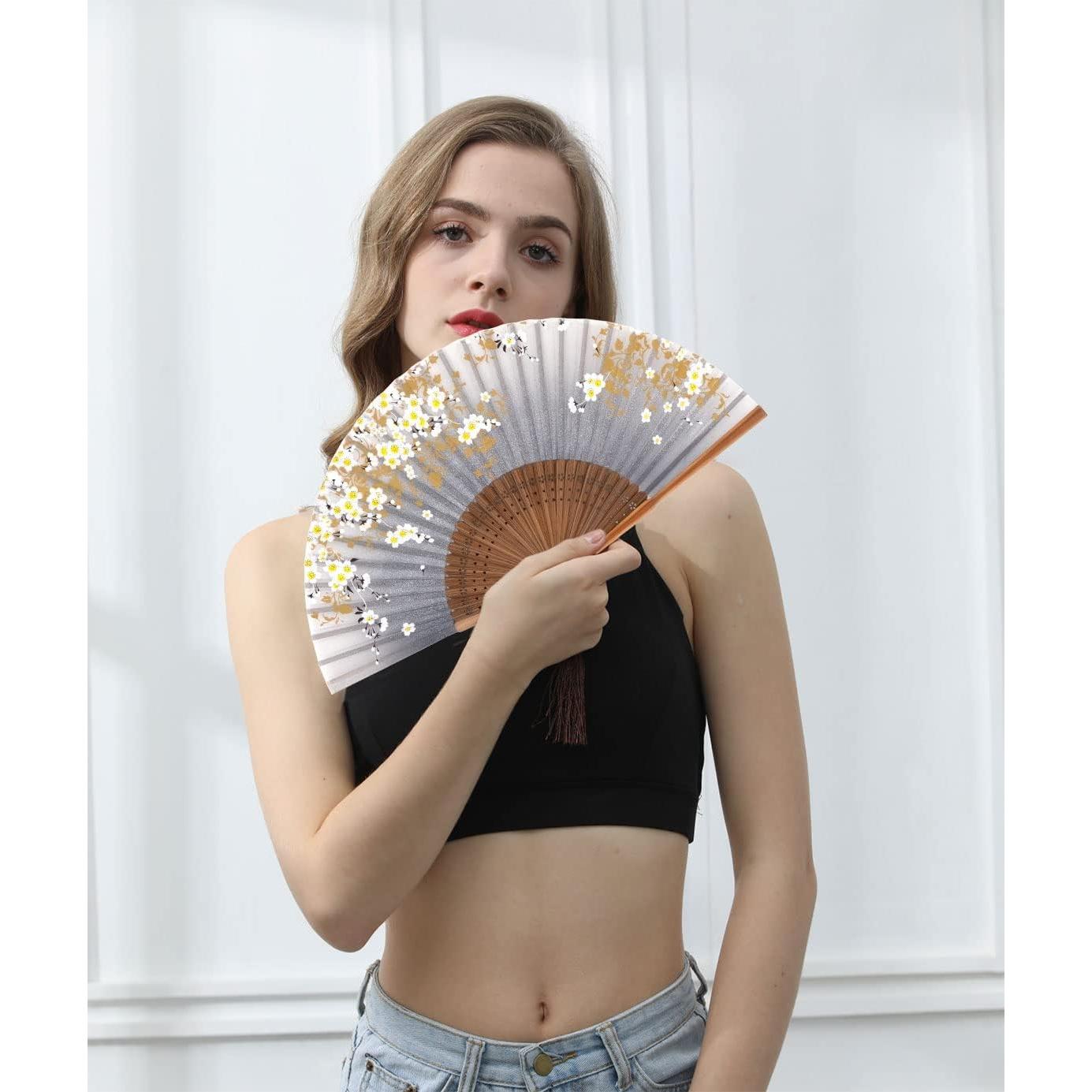 Abanico Plegable Amajiji Vintage de Bambú y Seda 38.1 cm