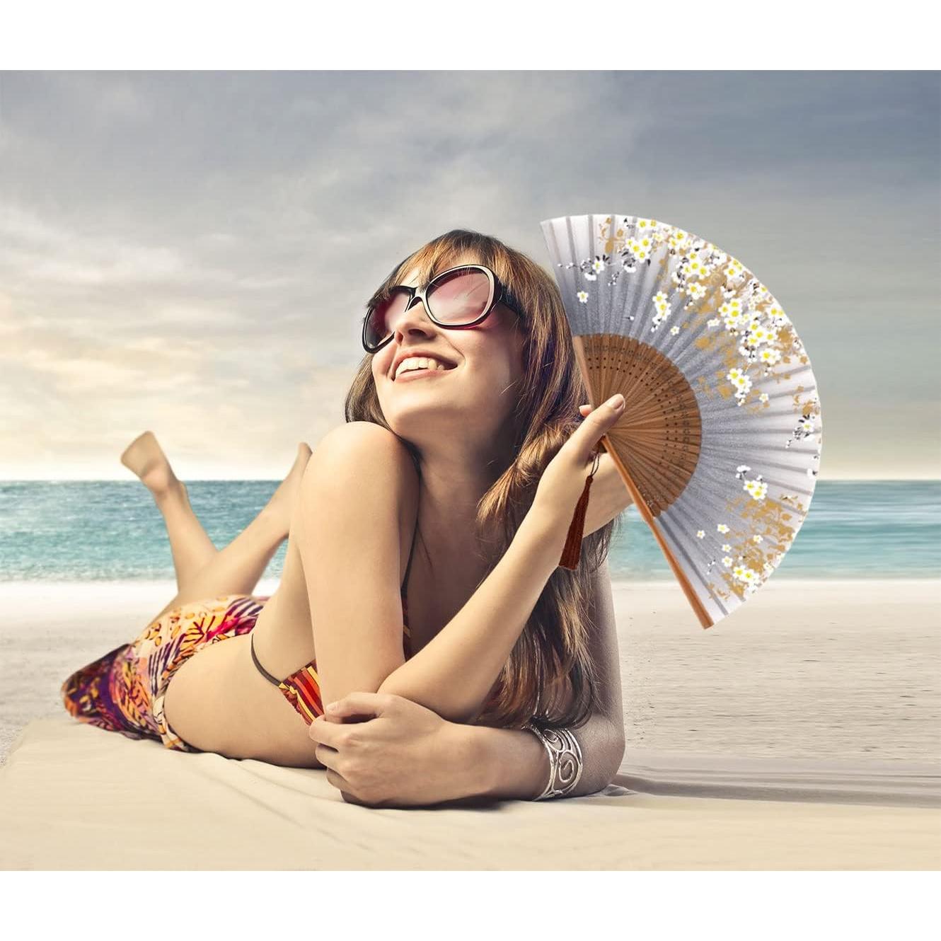 Abanico Plegable Amajiji Vintage de Bambú y Seda 38.1 cm